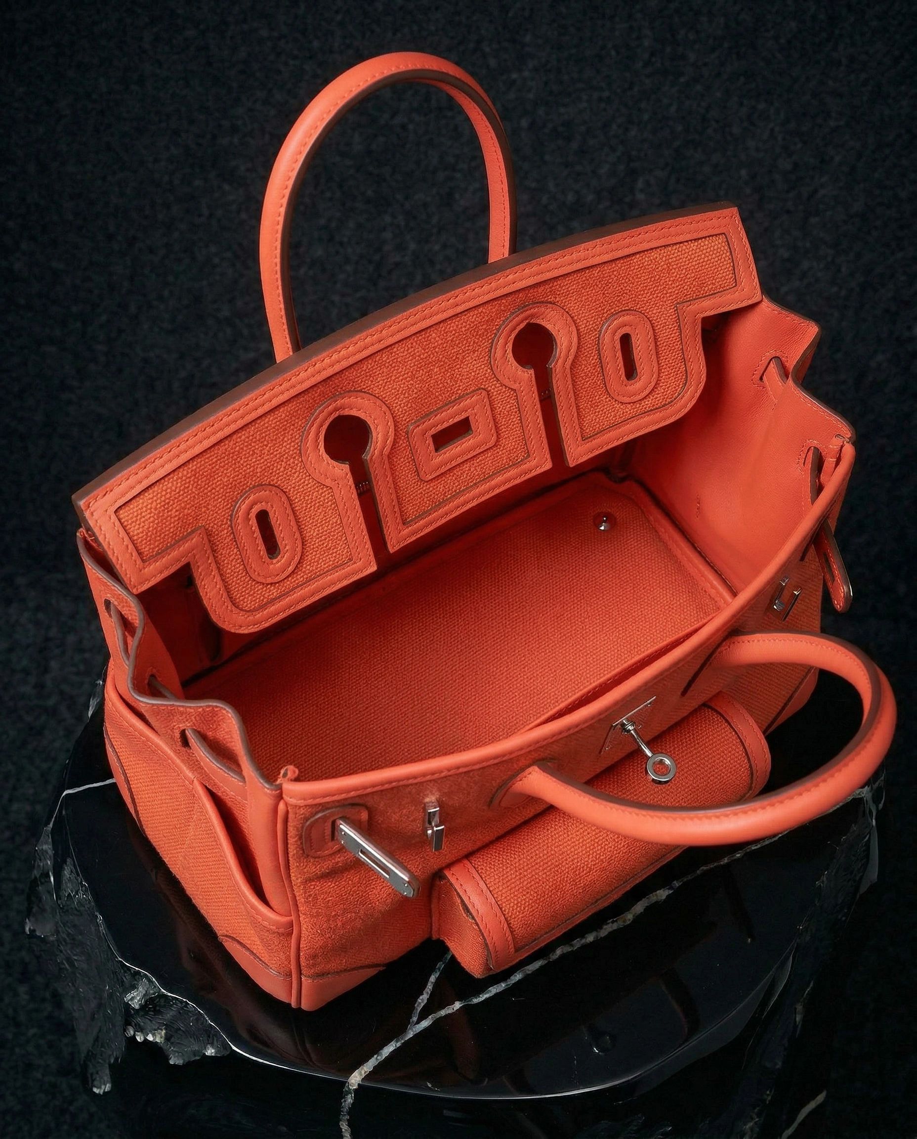 Hermès Birkin Cargo 25 Toile Goeland / Swift Orange Field