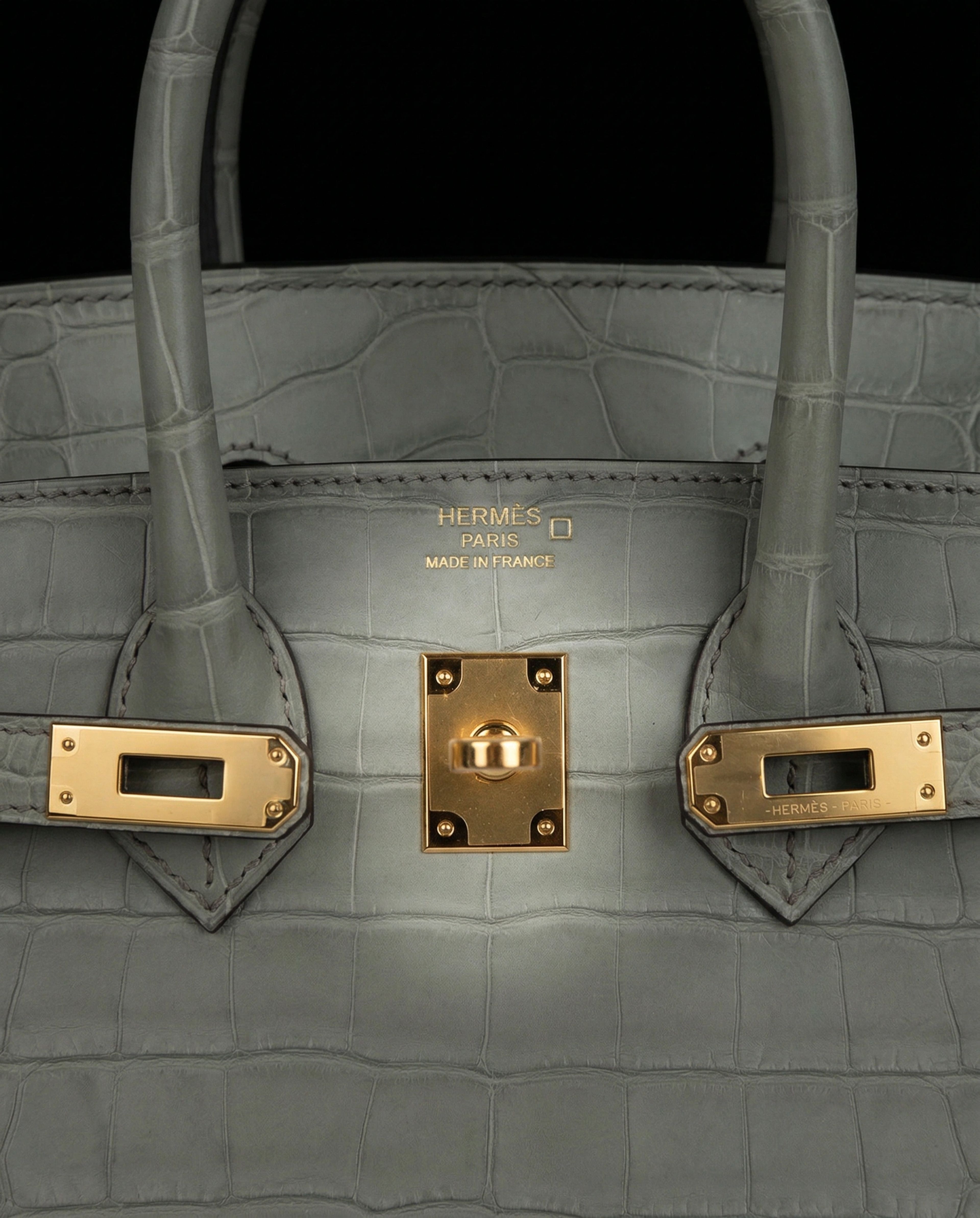 Hermès Birkin Sellier 25 Gris Ciment Matte Alligator Gold Hardware