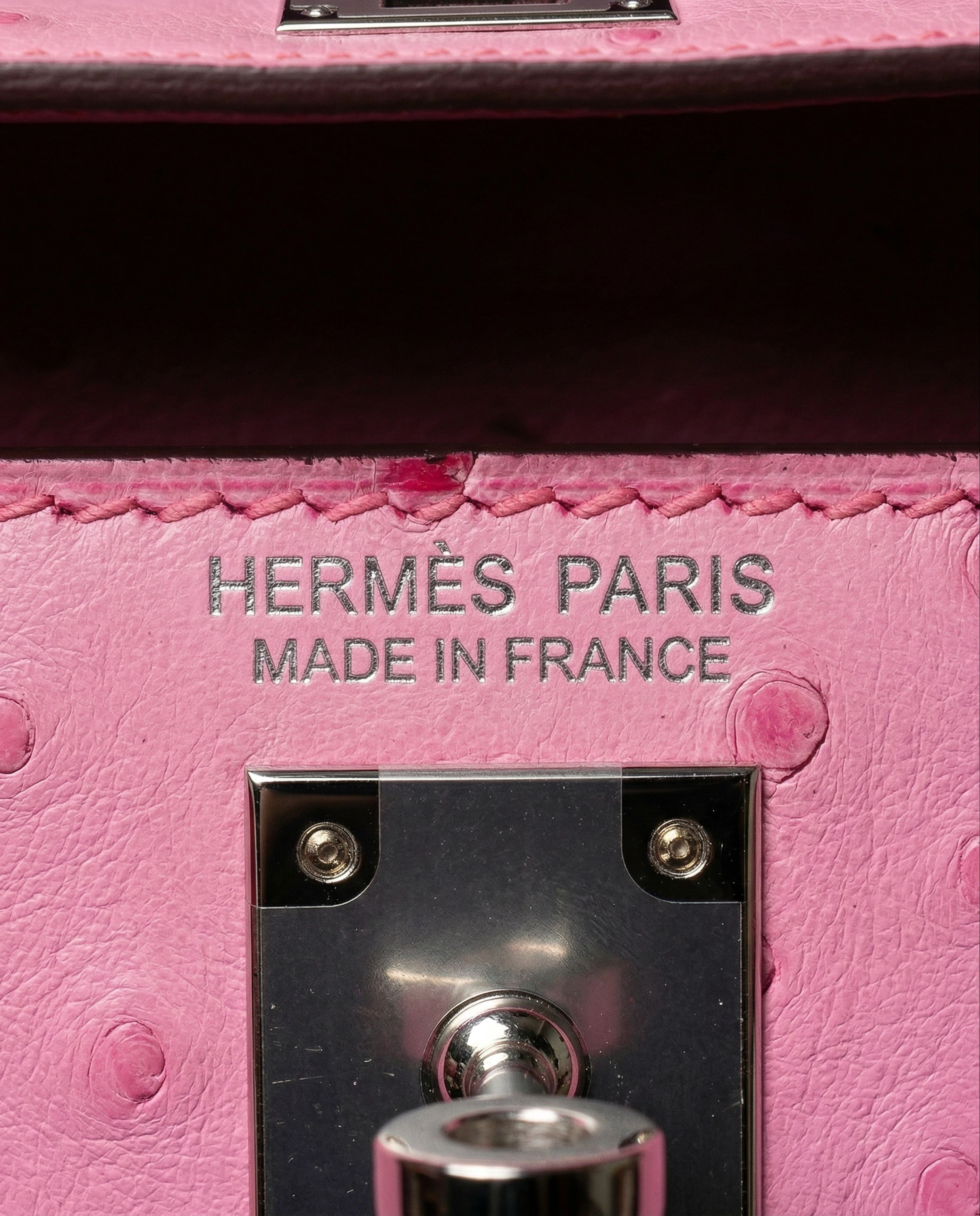 Hermès Kelly II Sellier Mini Bubblegum Ostrich Palladium Hardware