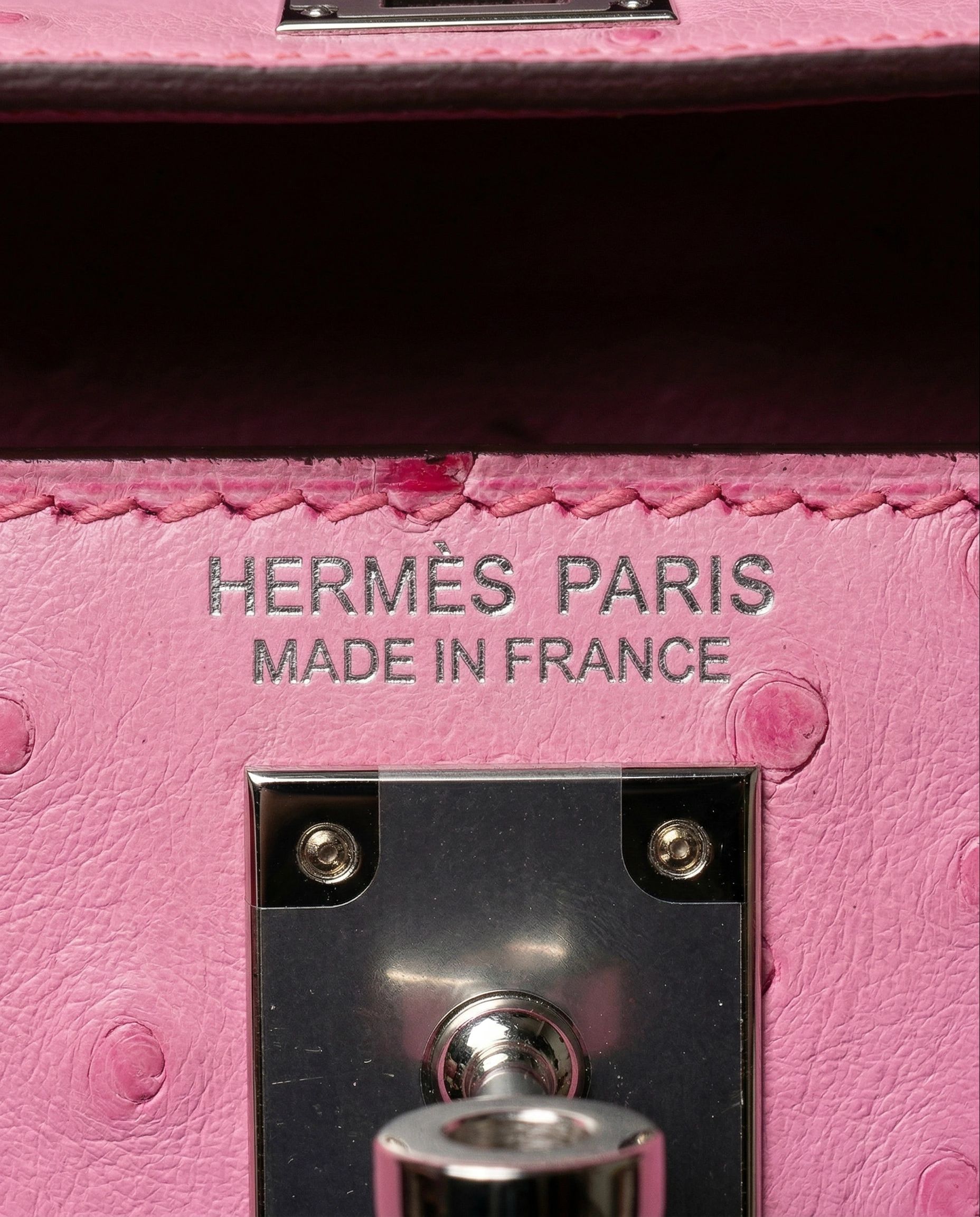 Hermès Kelly II Sellier Mini Bubblegum Ostrich Palladium Hardware