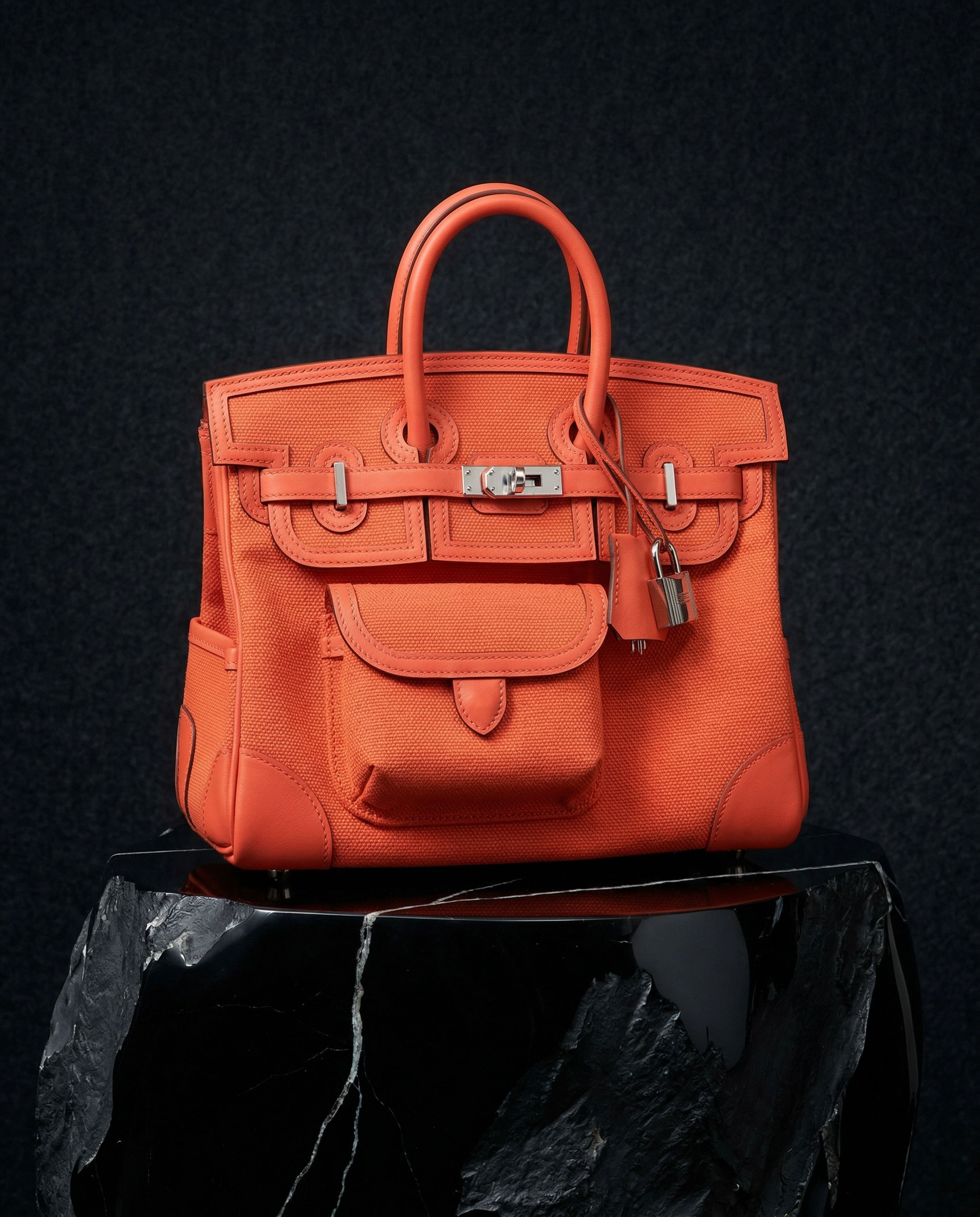 Hermès Birkin Cargo 25 Toile Goeland / Swift Orange Field