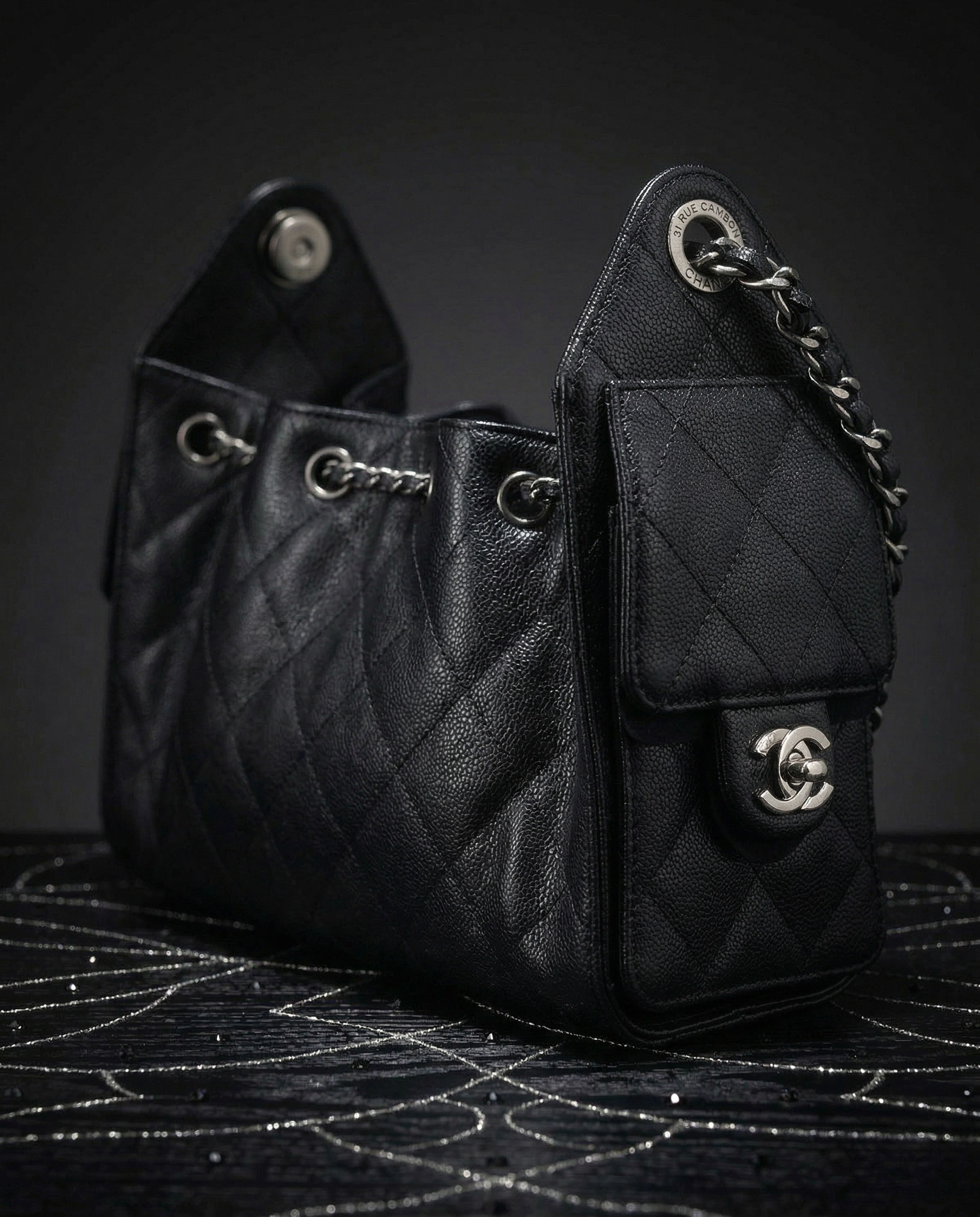 Chanel 25 Hobo Bag Mini Caviar Black Palladium Hardware