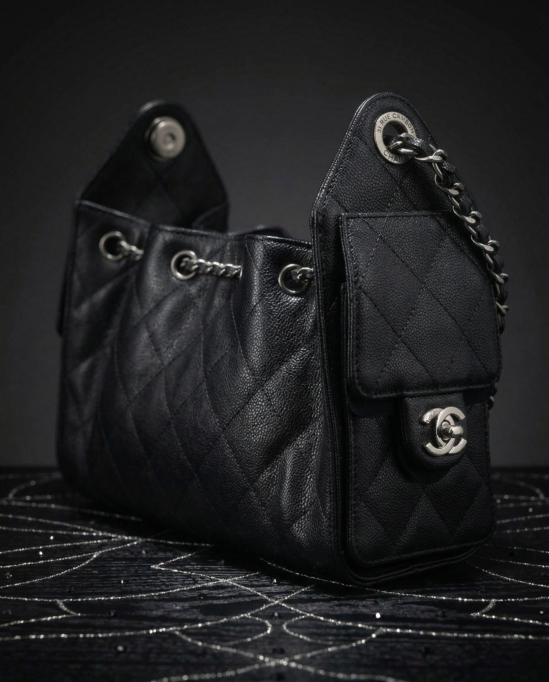 Chanel 25 Hobo Bag Mini Caviar Black Palladium Hardware