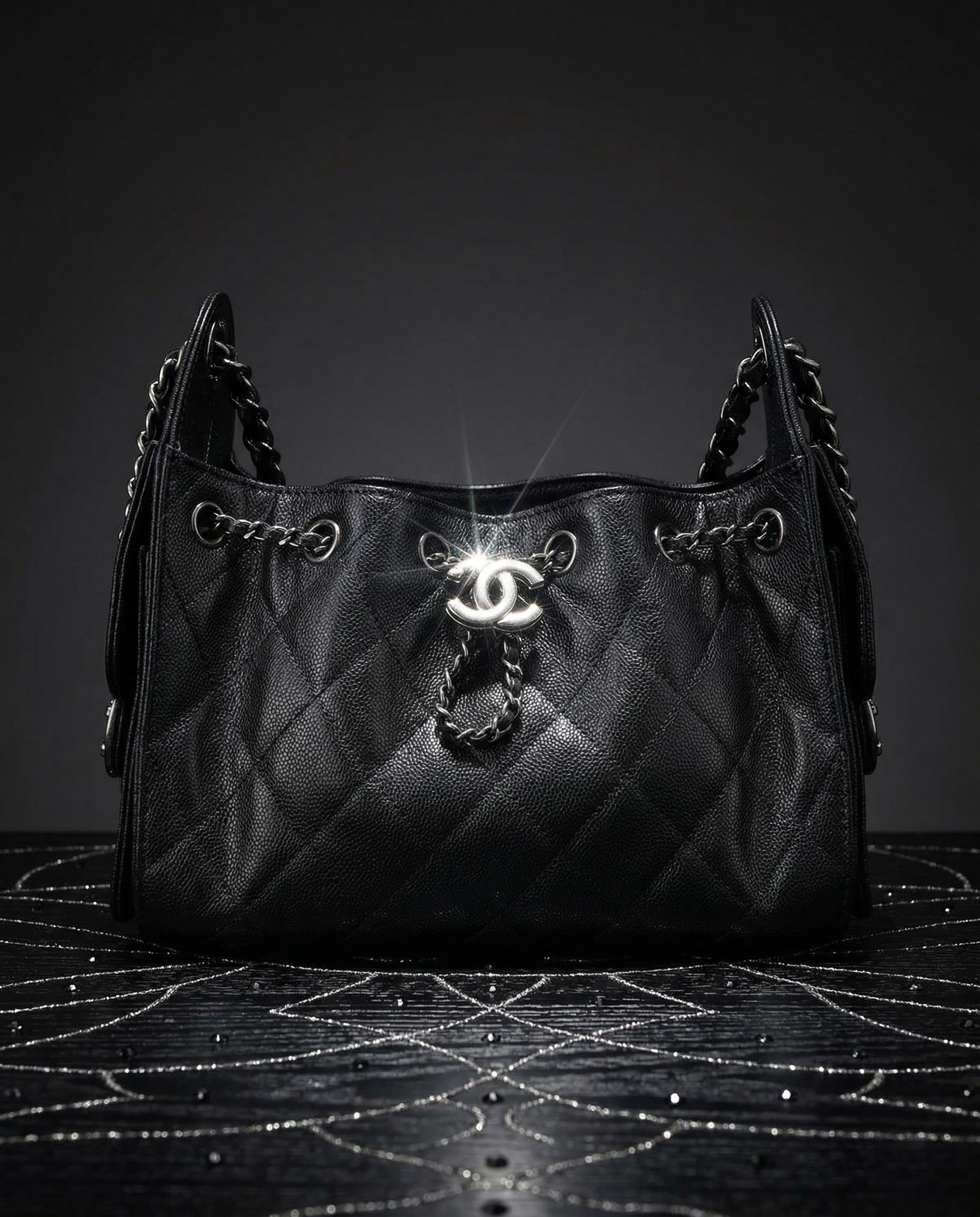 Chanel 25 Hobo Bag Mini Caviar Black Palladium Hardware