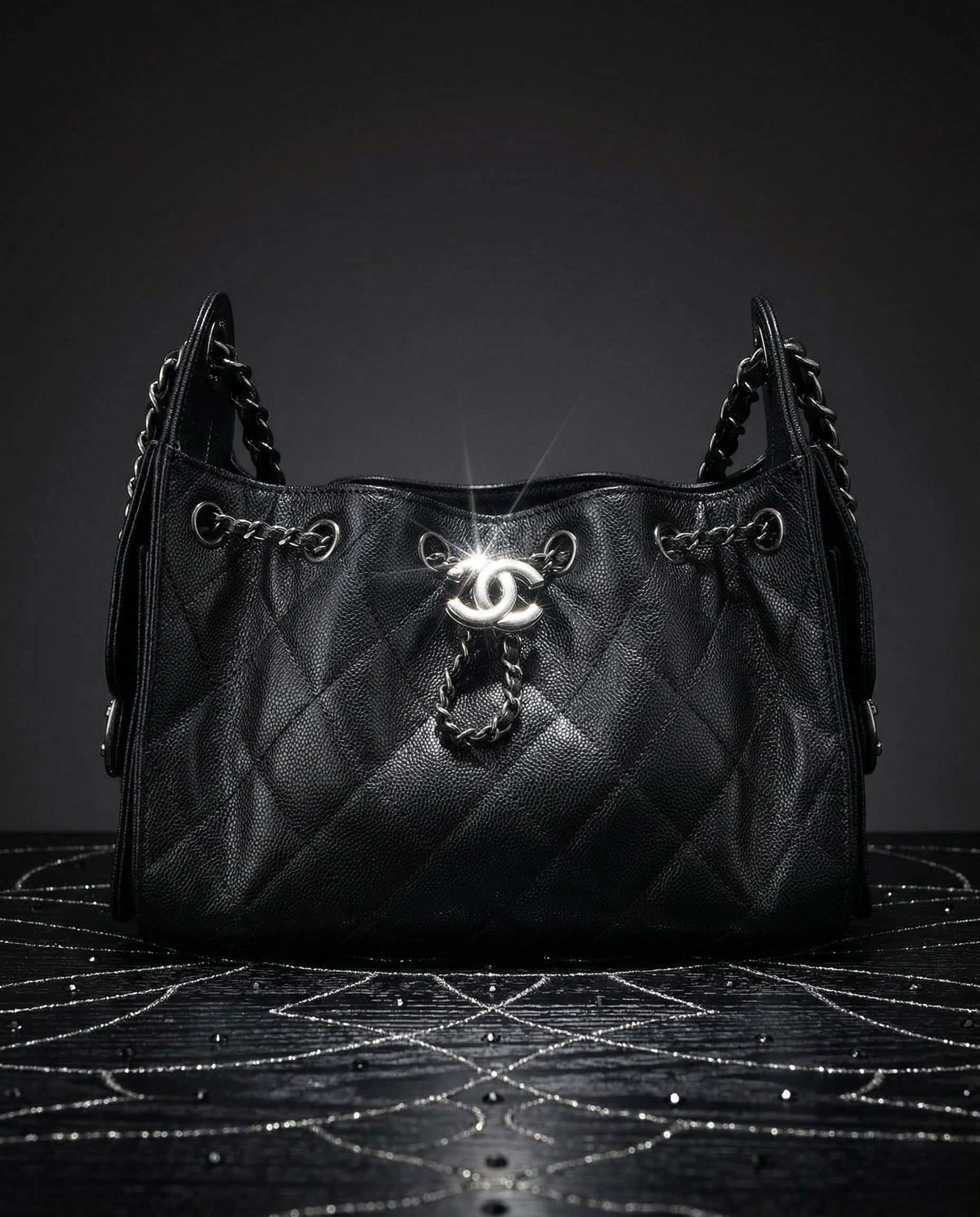 Chanel 25 Hobo Bag Mini Caviar Black Palladium Hardware
