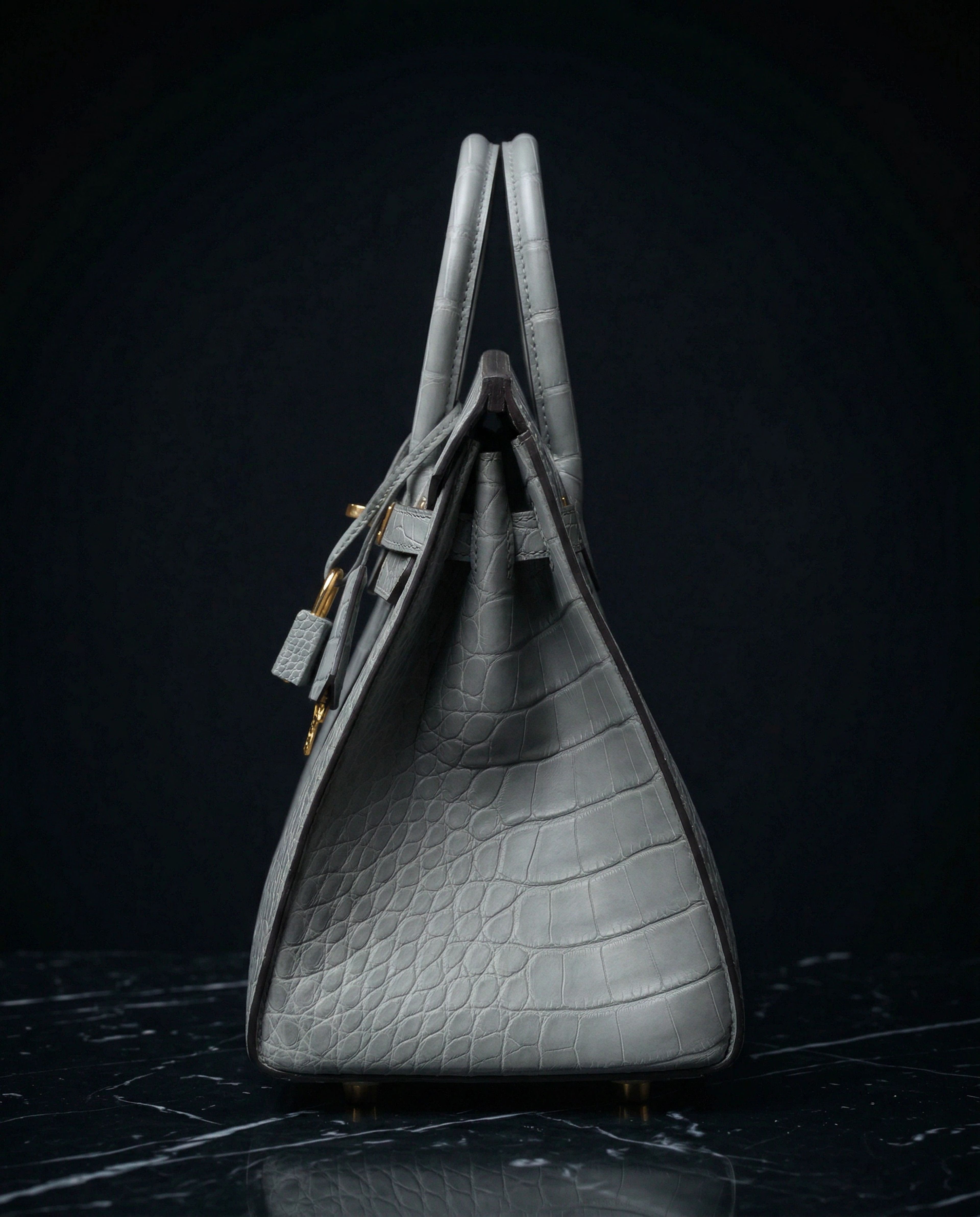 Hermès Birkin Sellier 25 Gris Ciment Matte Alligator Gold Hardware