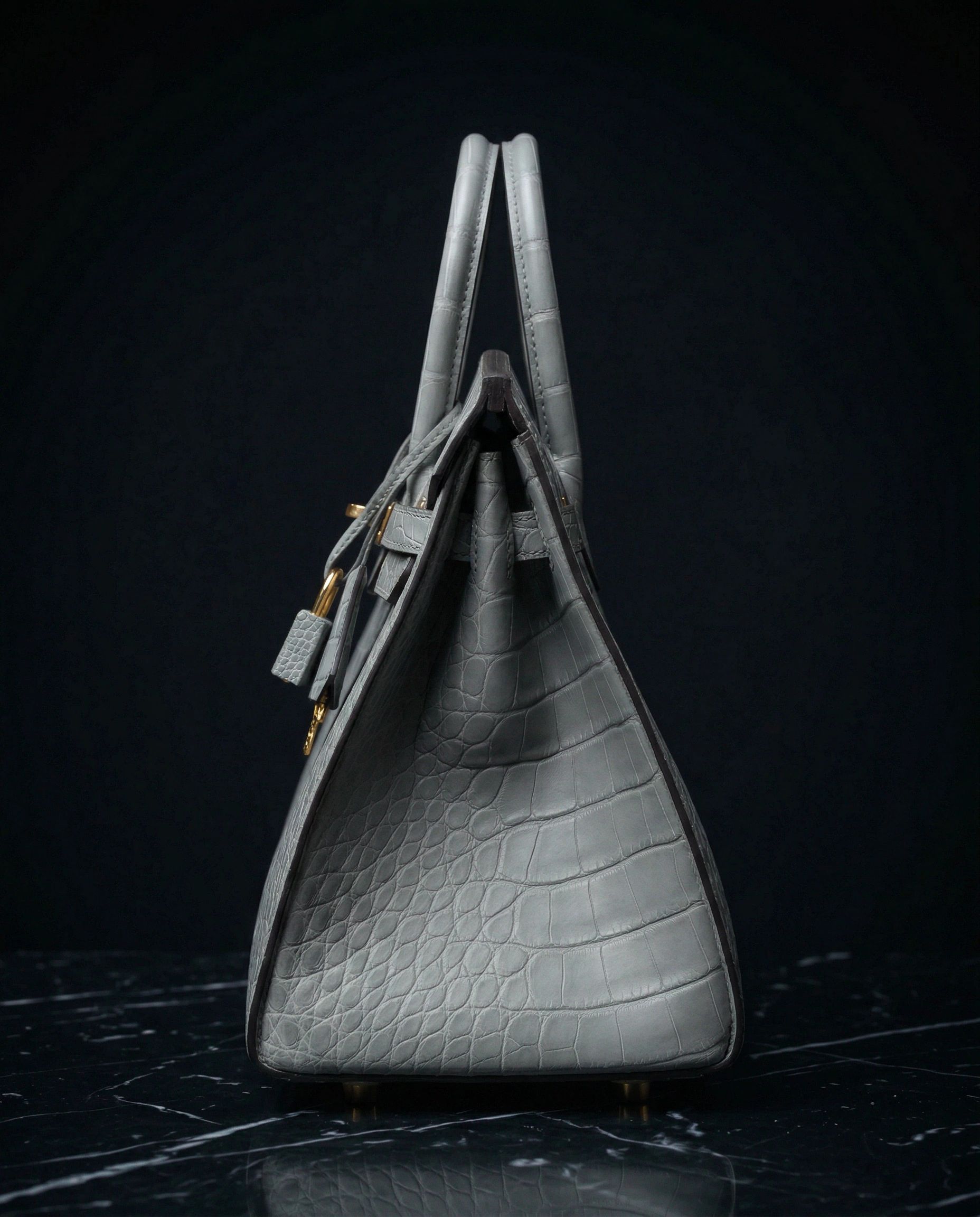 Hermès Birkin Sellier 25 Gris Ciment Matte Alligator Gold Hardware