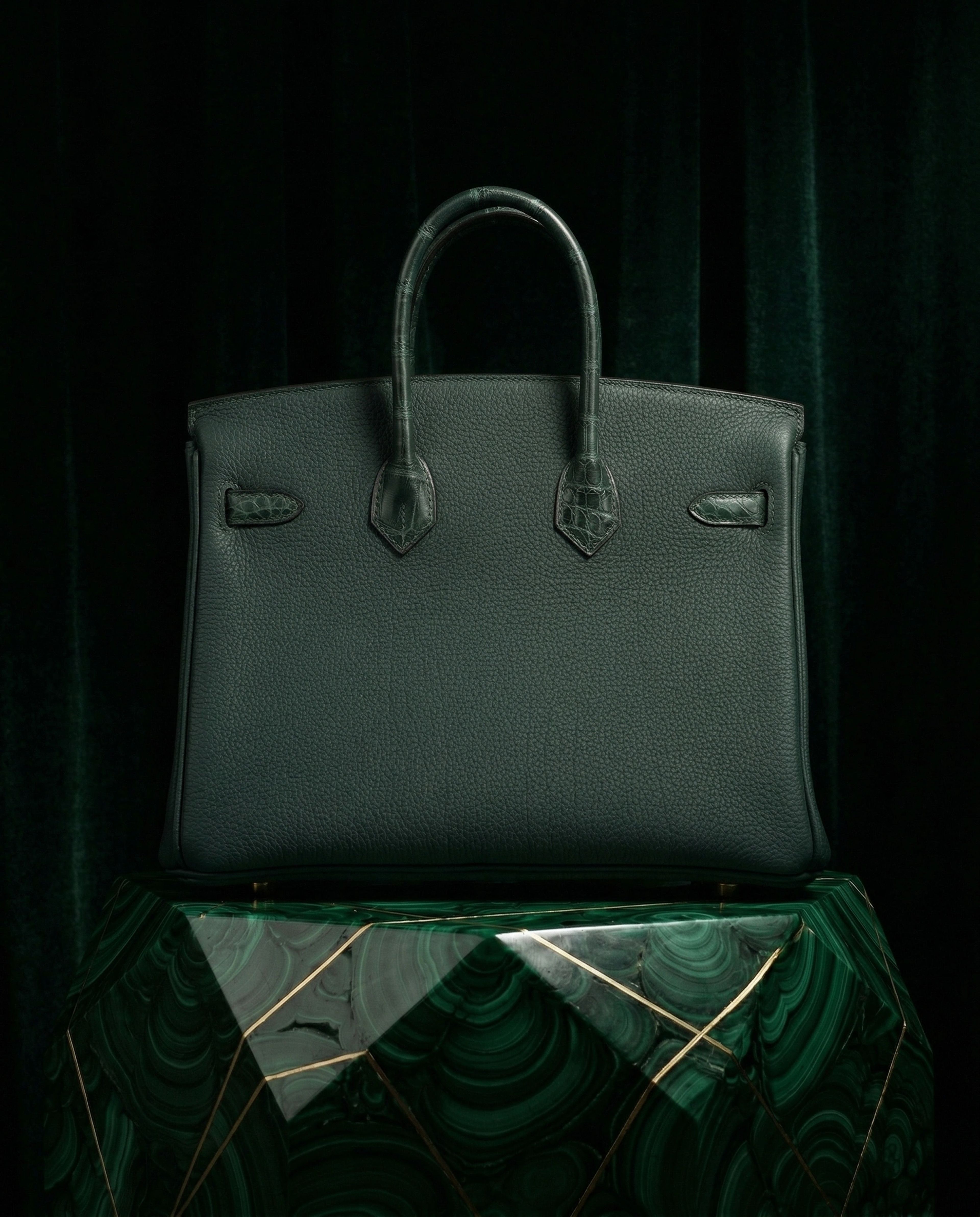 Hermès Birkin 25 Vert Cypress Togo and Matte Alligator Touch Gold Hardware