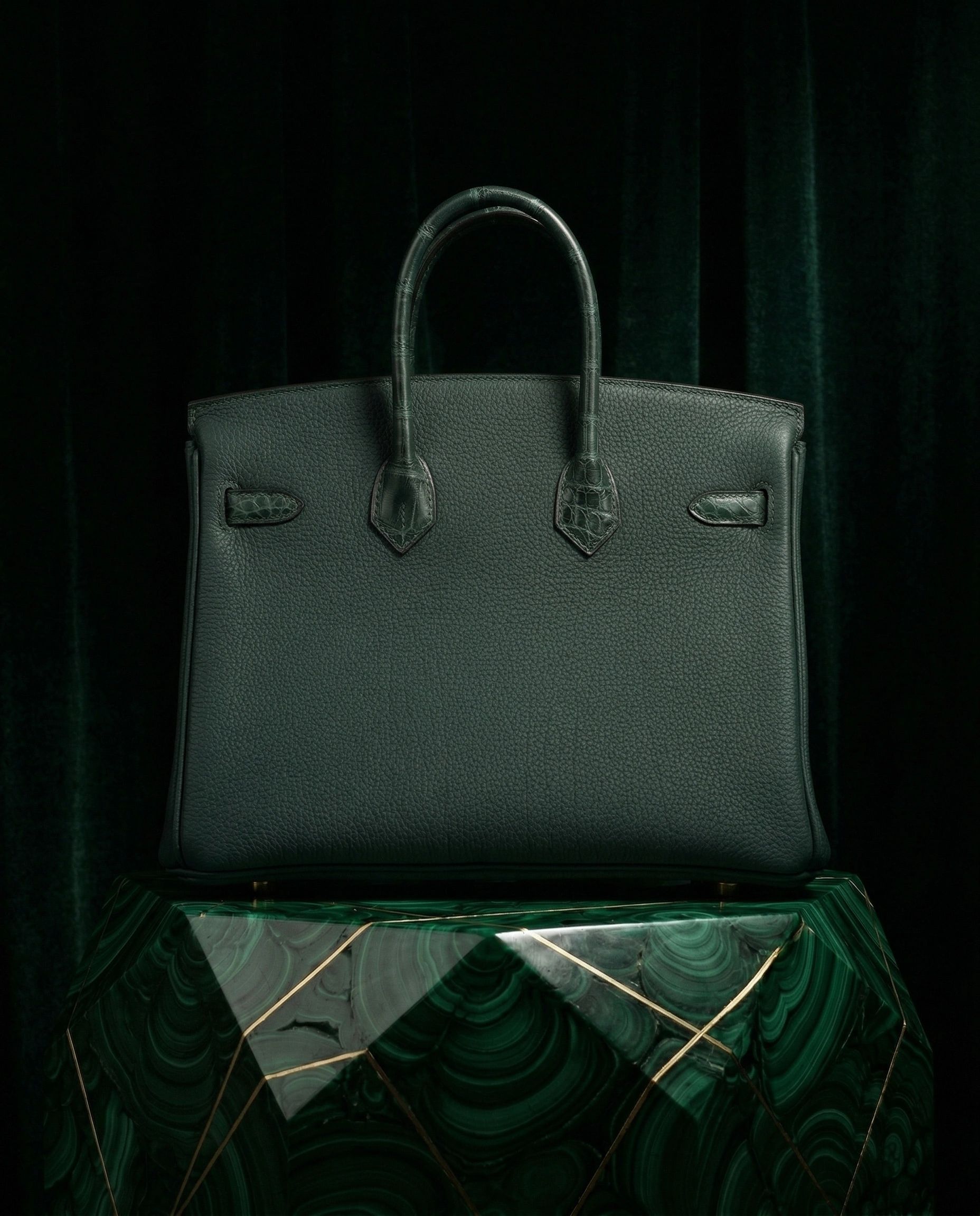 Hermès Birkin 25 Vert Cypress Togo and Matte Alligator Touch Gold Hardware