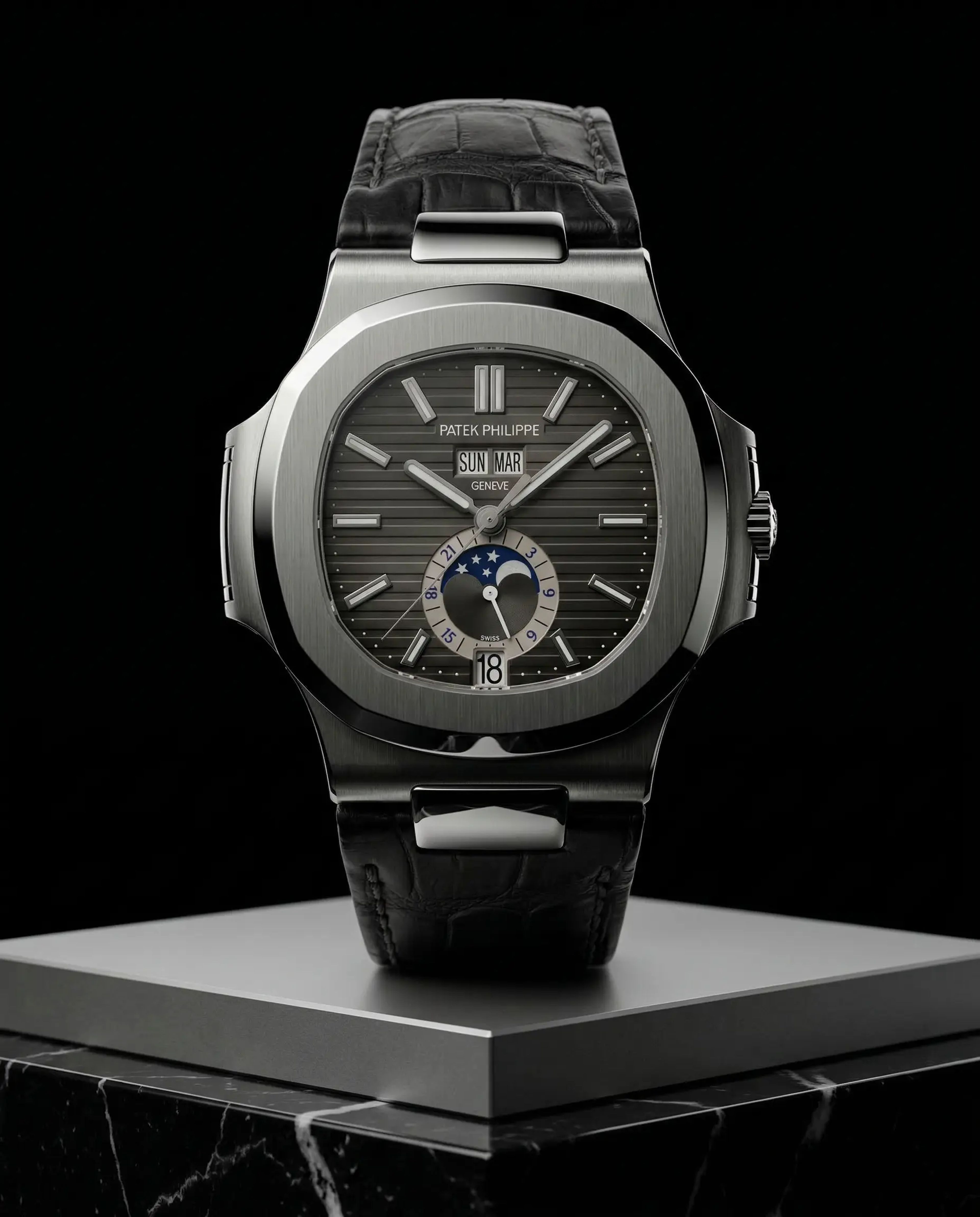 Patek Philippe Nautilus Annual Calendar Moonphase Steel Strap