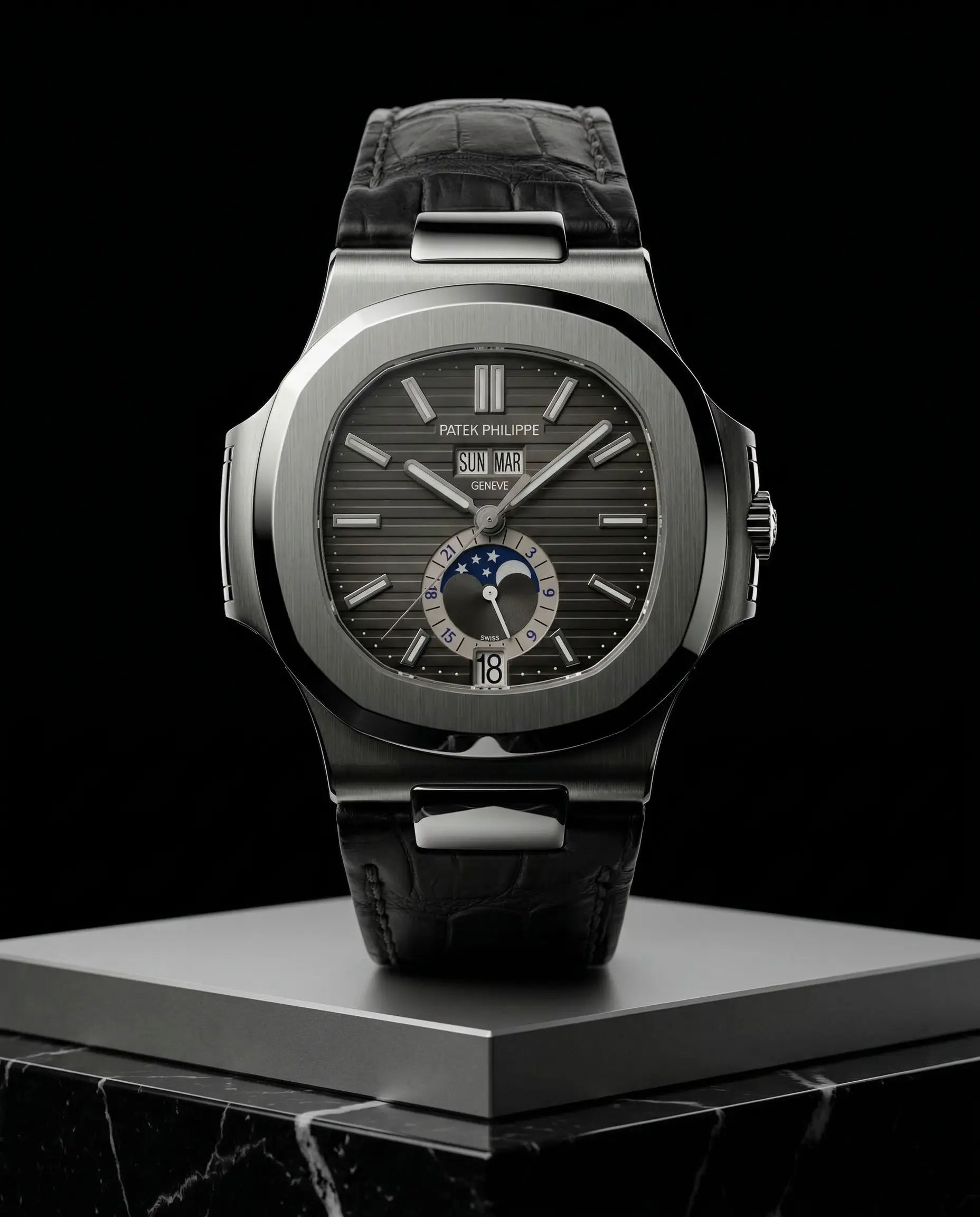 Patek Philippe Nautilus Annual Calendar Moonphase Steel Strap