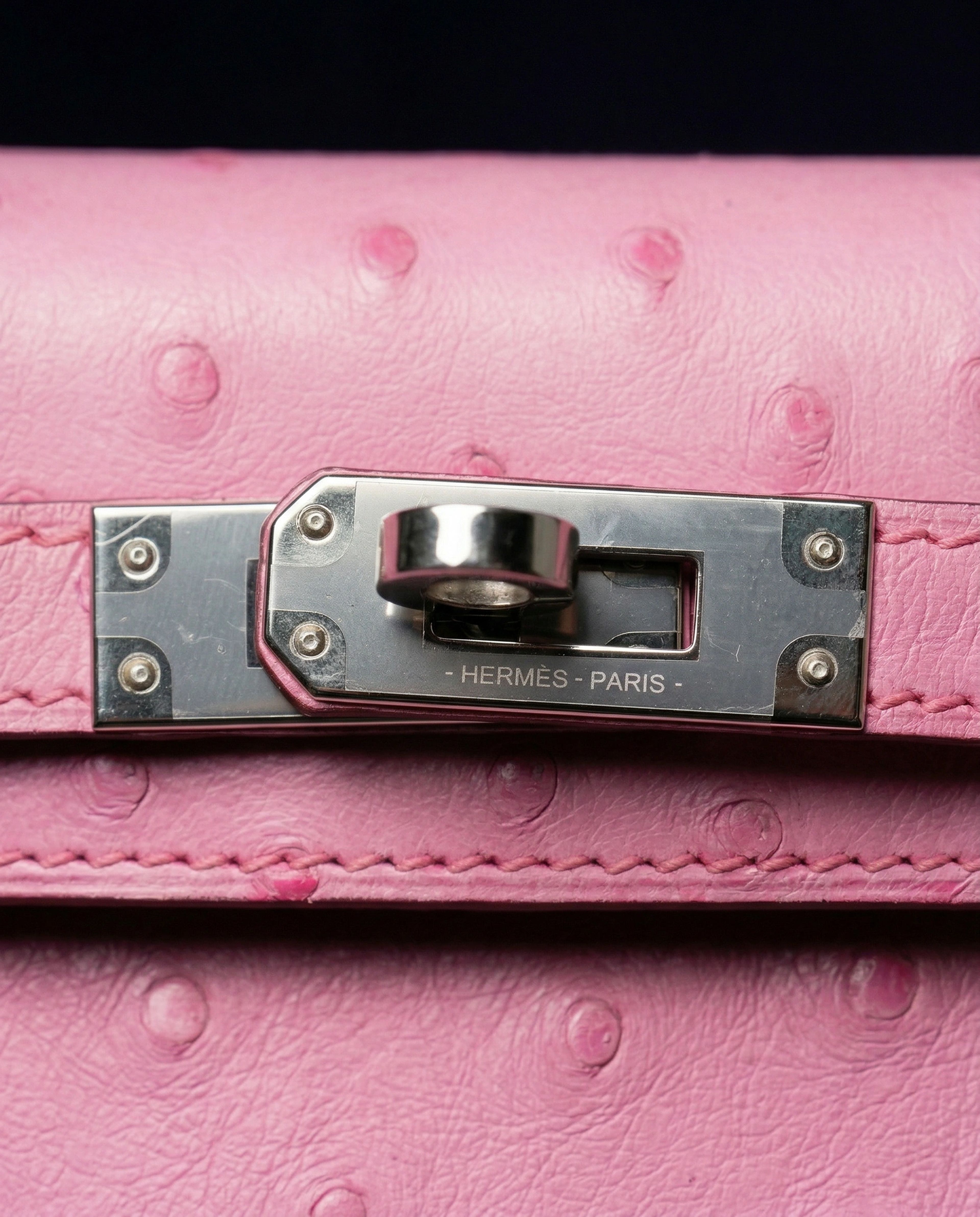 Hermès Kelly II Sellier Mini Bubblegum Ostrich Palladium Hardware