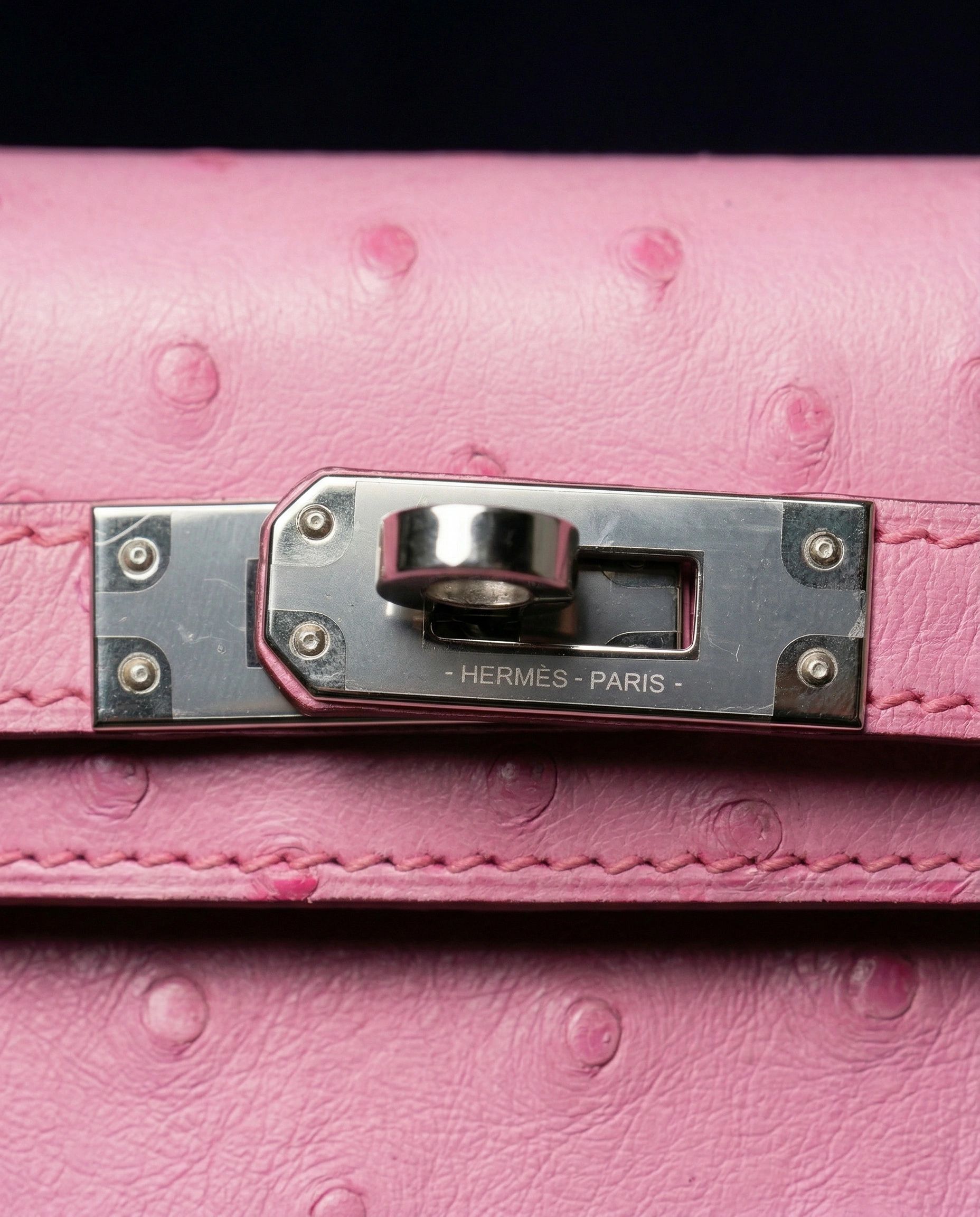Hermès Kelly II Sellier Mini Bubblegum Ostrich Palladium Hardware