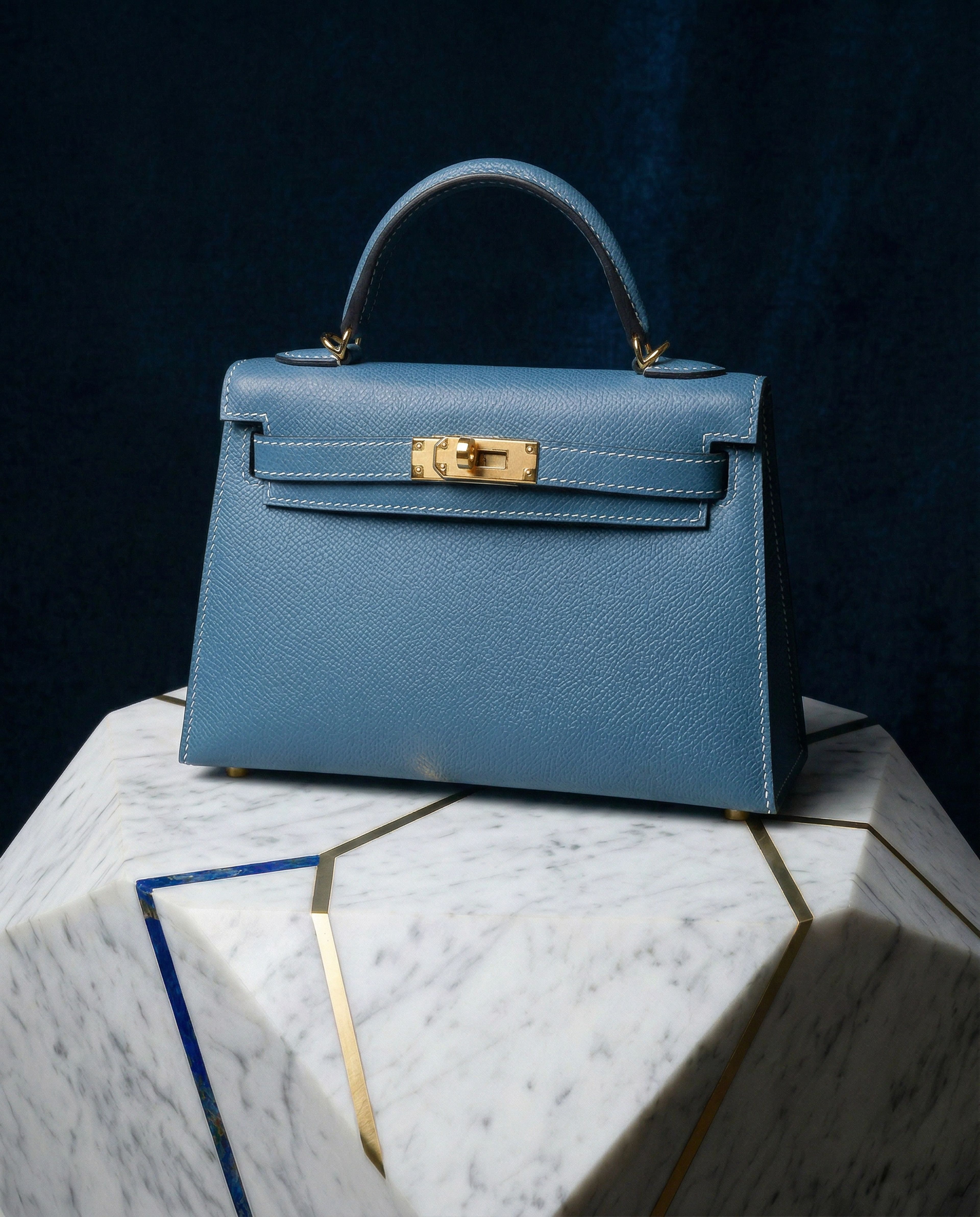 Hermès Mini Kelly 20 New Blue Jean with Gold Hardware