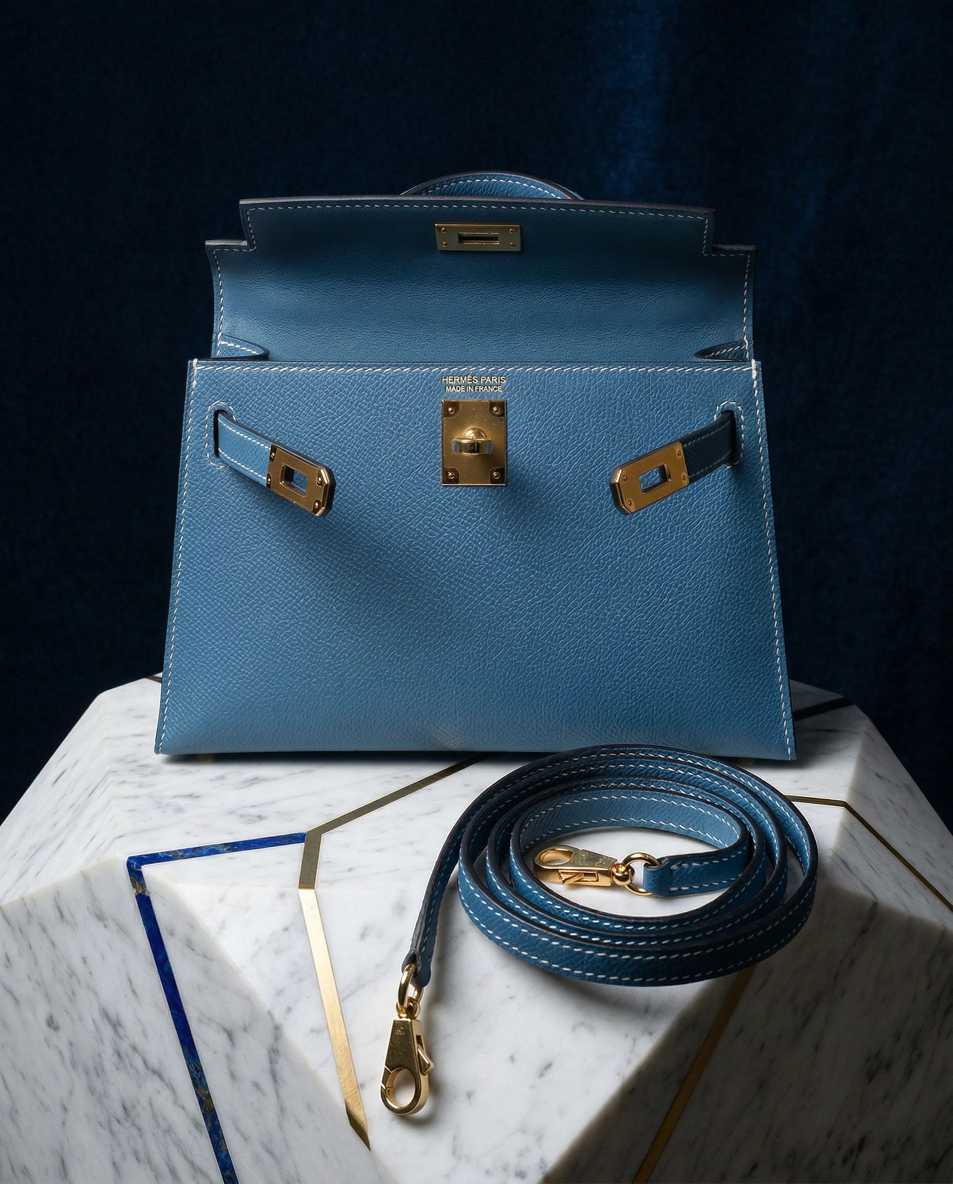 Hermès Mini Kelly 20 New Blue Jean with Gold Hardware