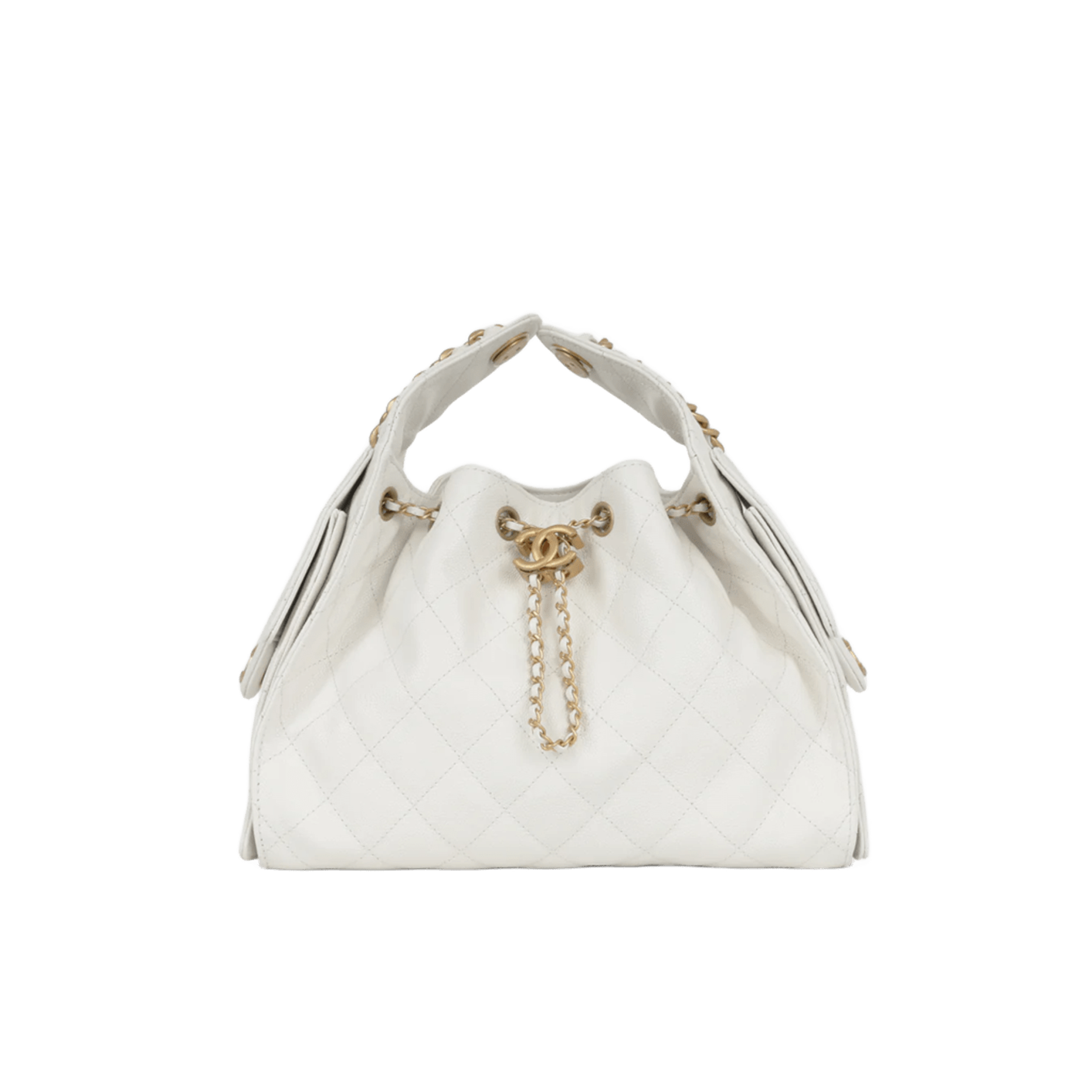 Chanel Small 25 Hobo Bag White Caviar Antique Gold Hardware