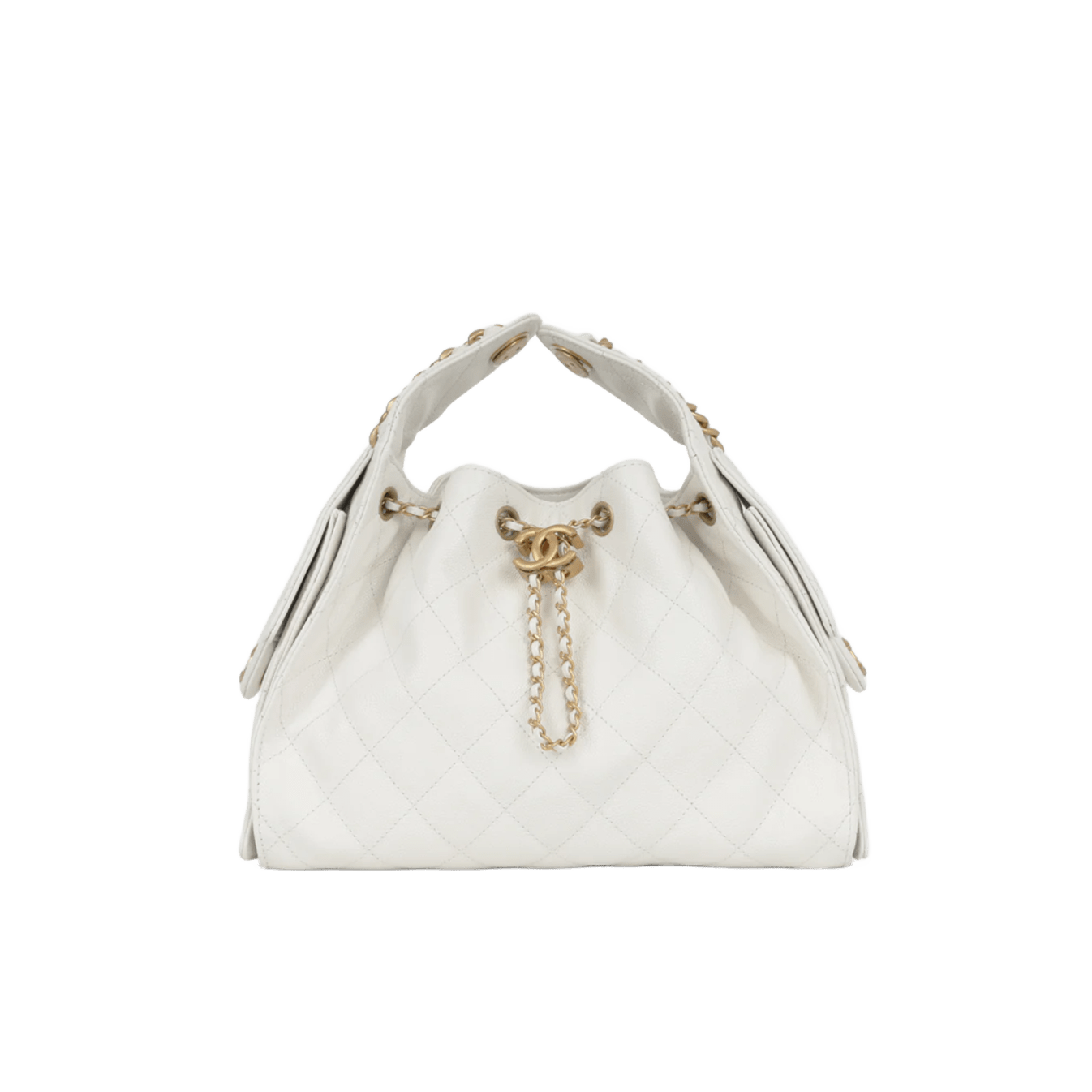 Chanel Small 25 Hobo Bag White Caviar Antique Gold Hardware