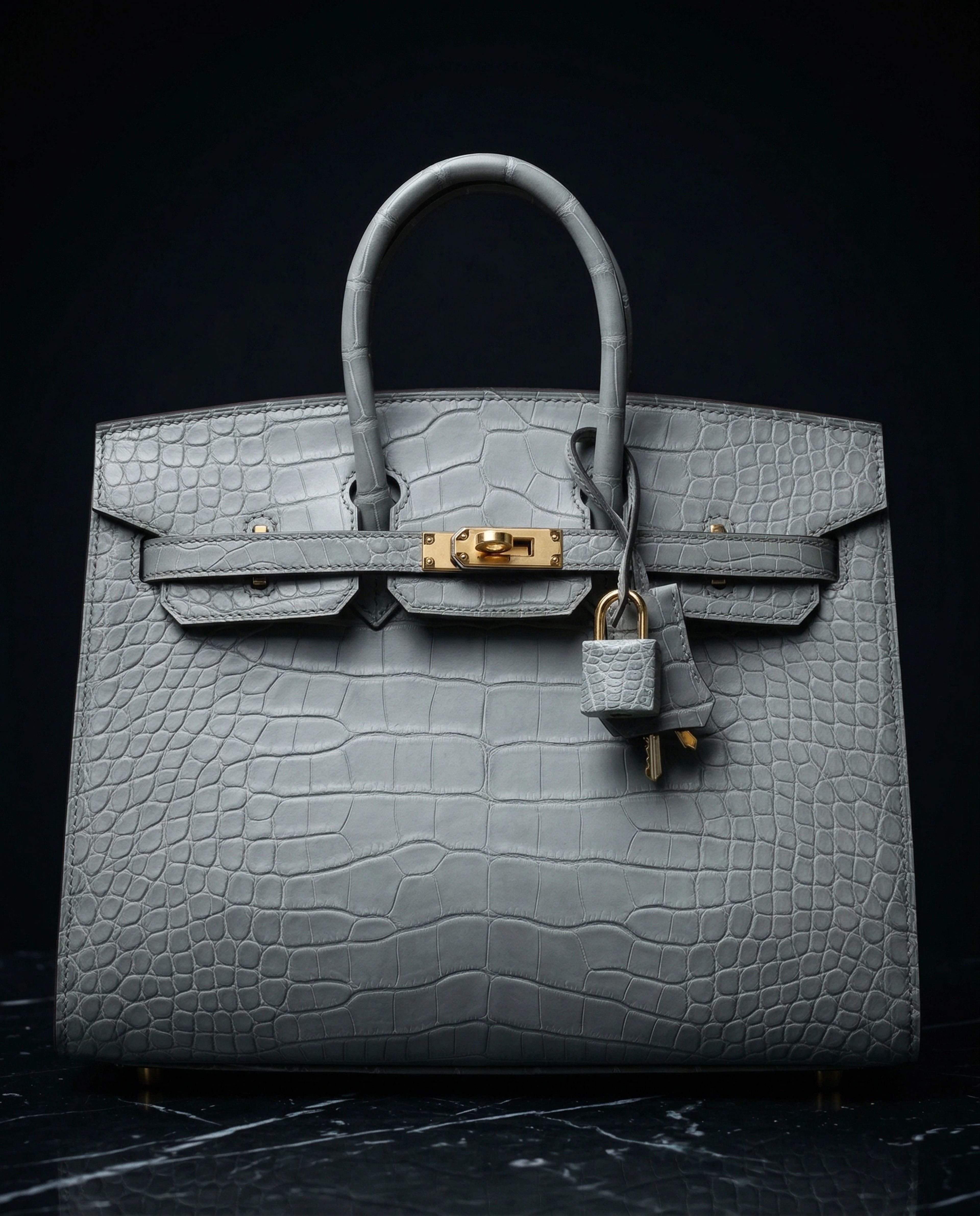 Hermès Birkin Sellier 25 Gris Ciment Matte Alligator Gold Hardware