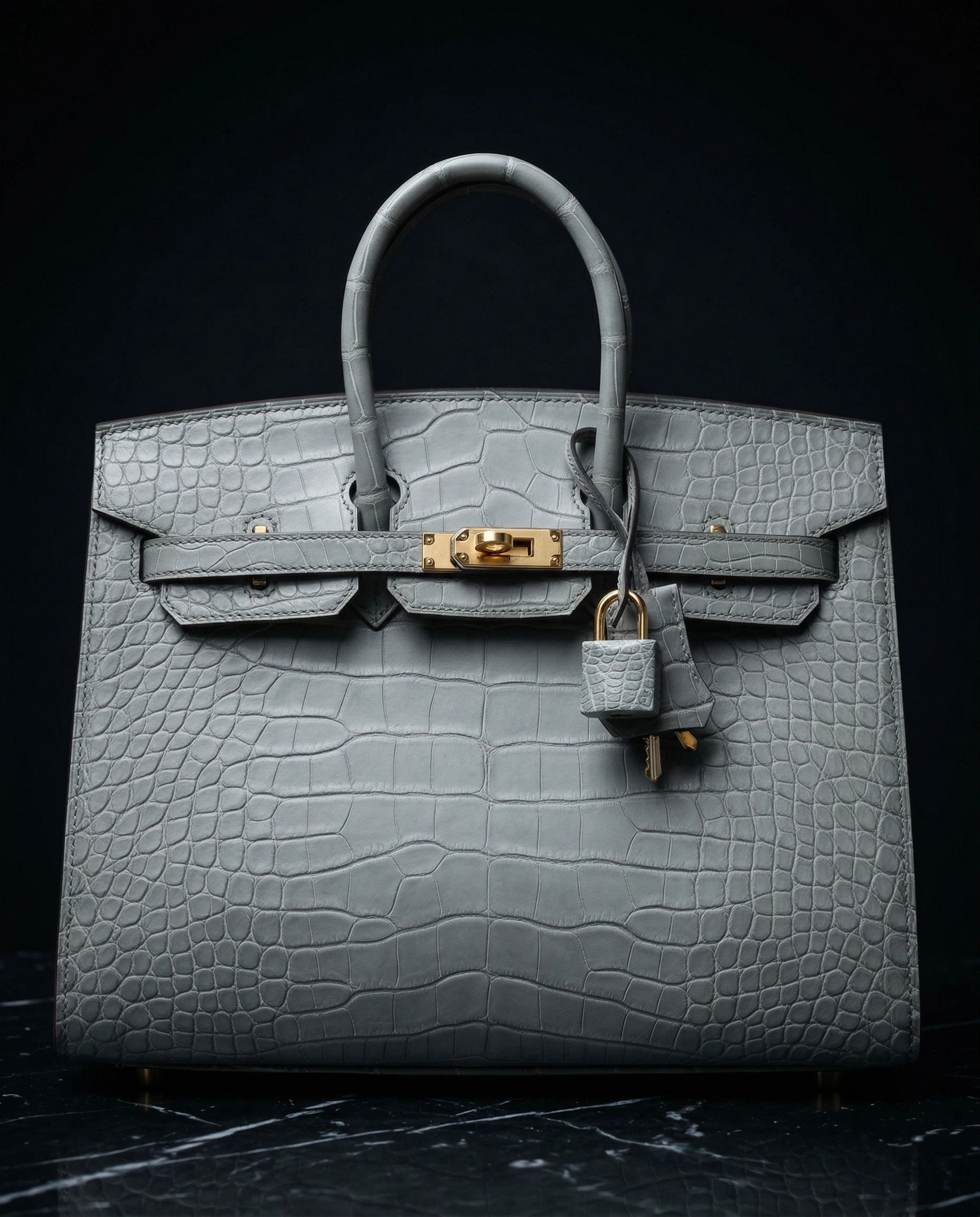 Hermès Birkin Sellier 25 Gris Ciment Matte Alligator Gold Hardware