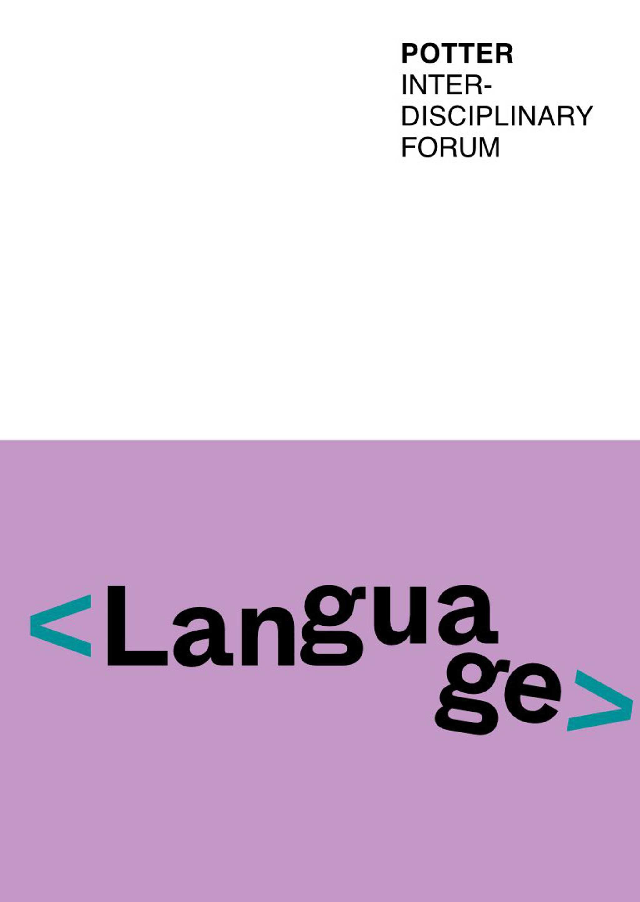 A purple card with the word Language and a white card with Potter Interdisciplinary Forum