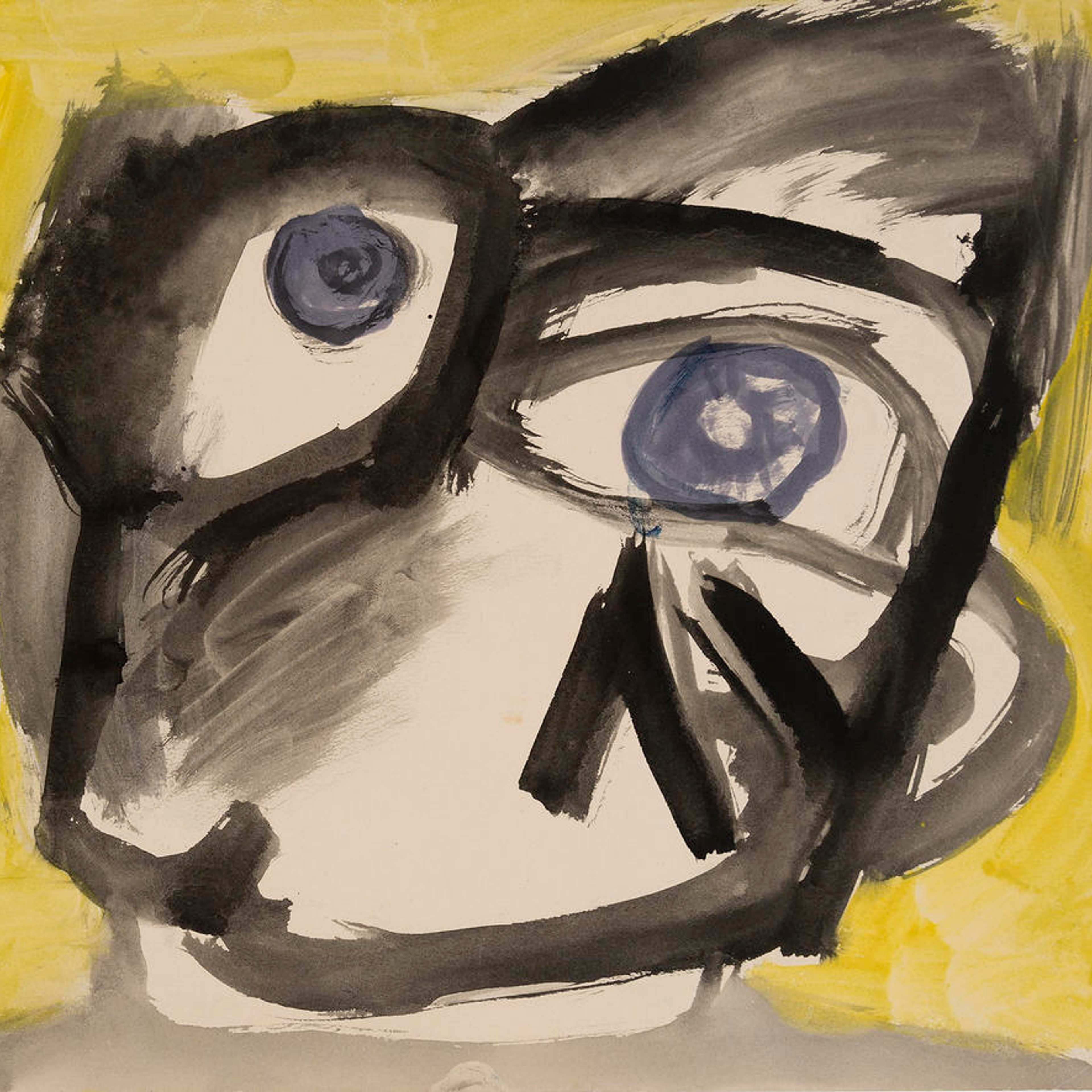 A rough sketch of a human face floating amid yellow background