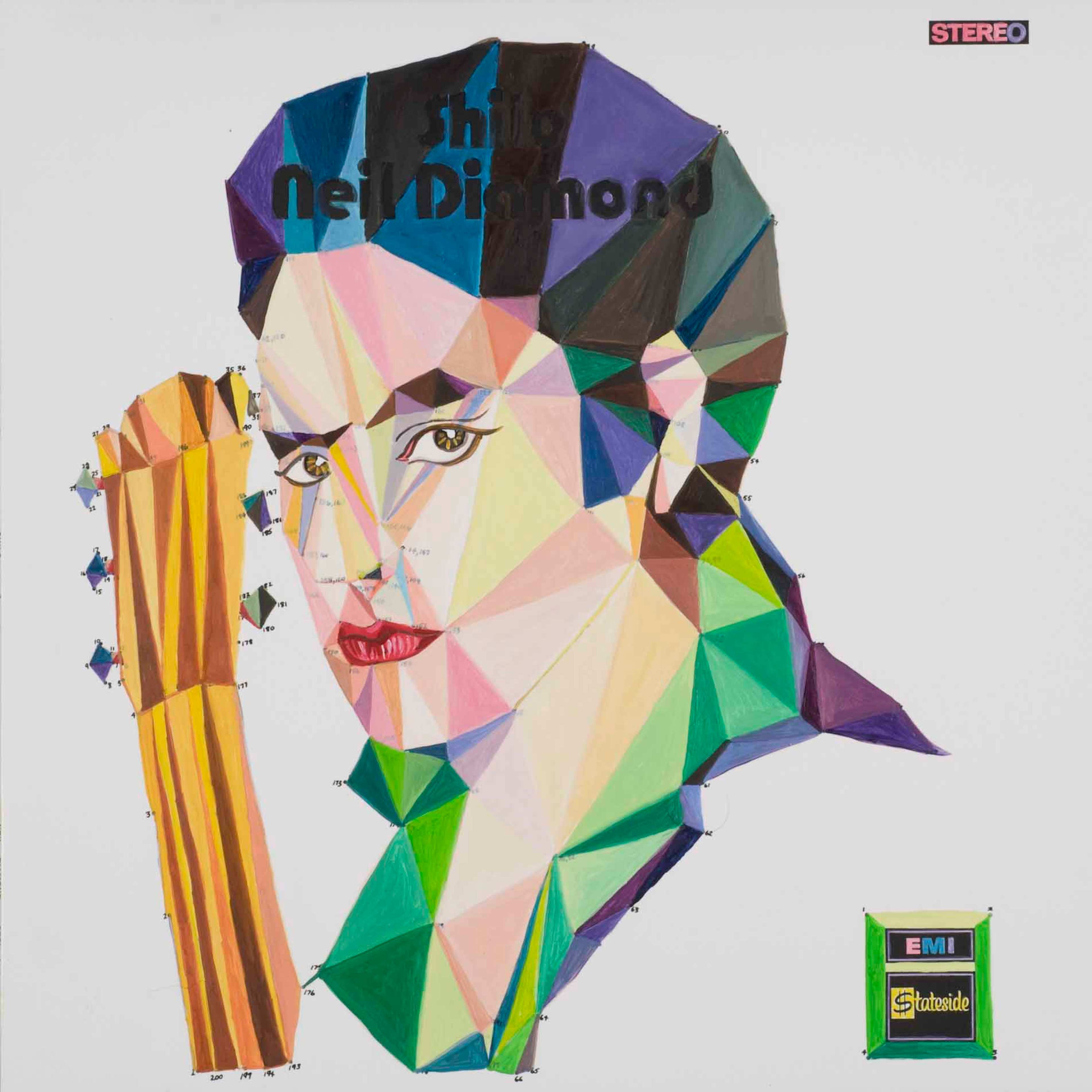 A painted record sleeve featuring a portrait of Neil Diamond