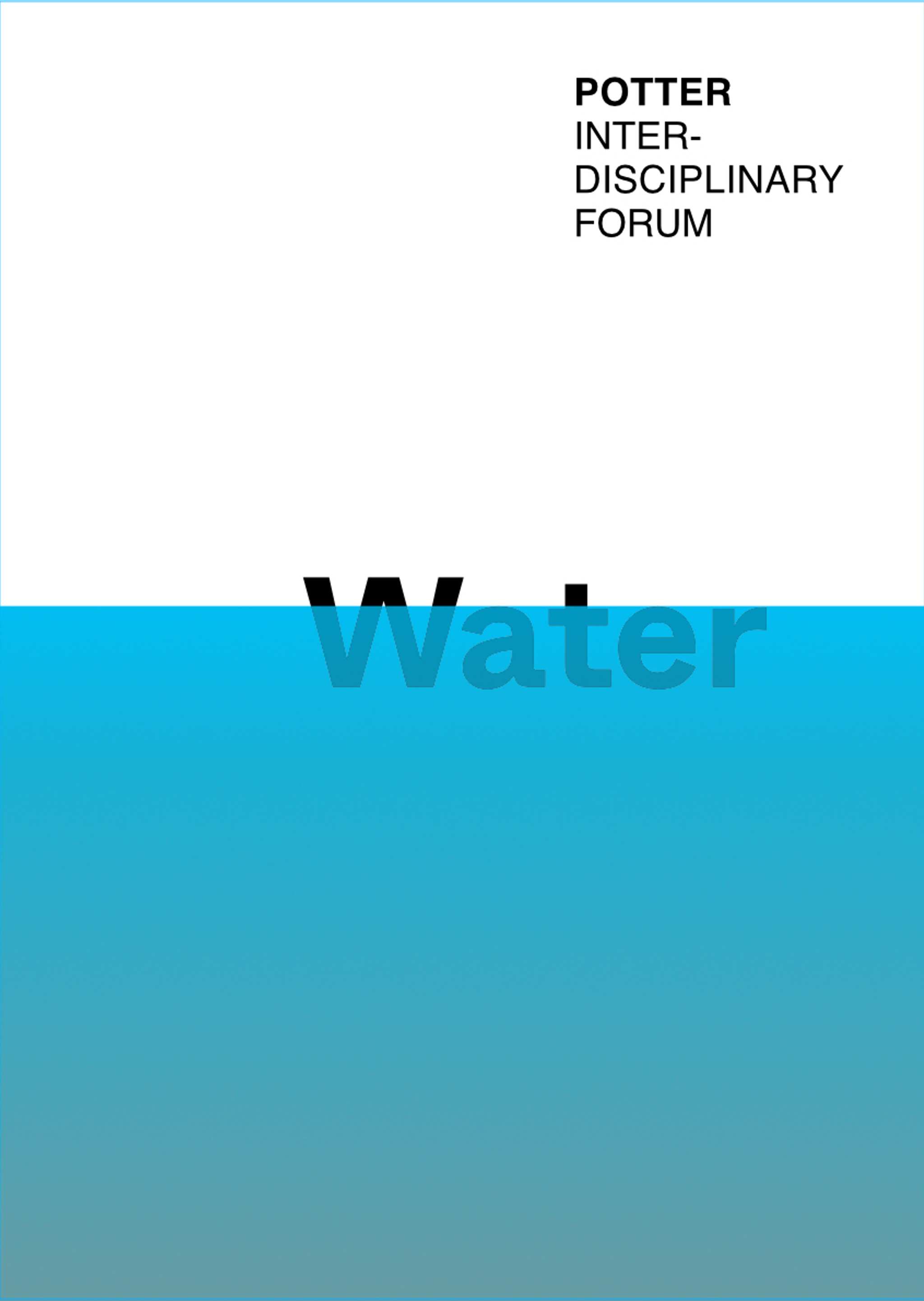 A blue card with word Water and white card with Potter Interdisciplinary Forum