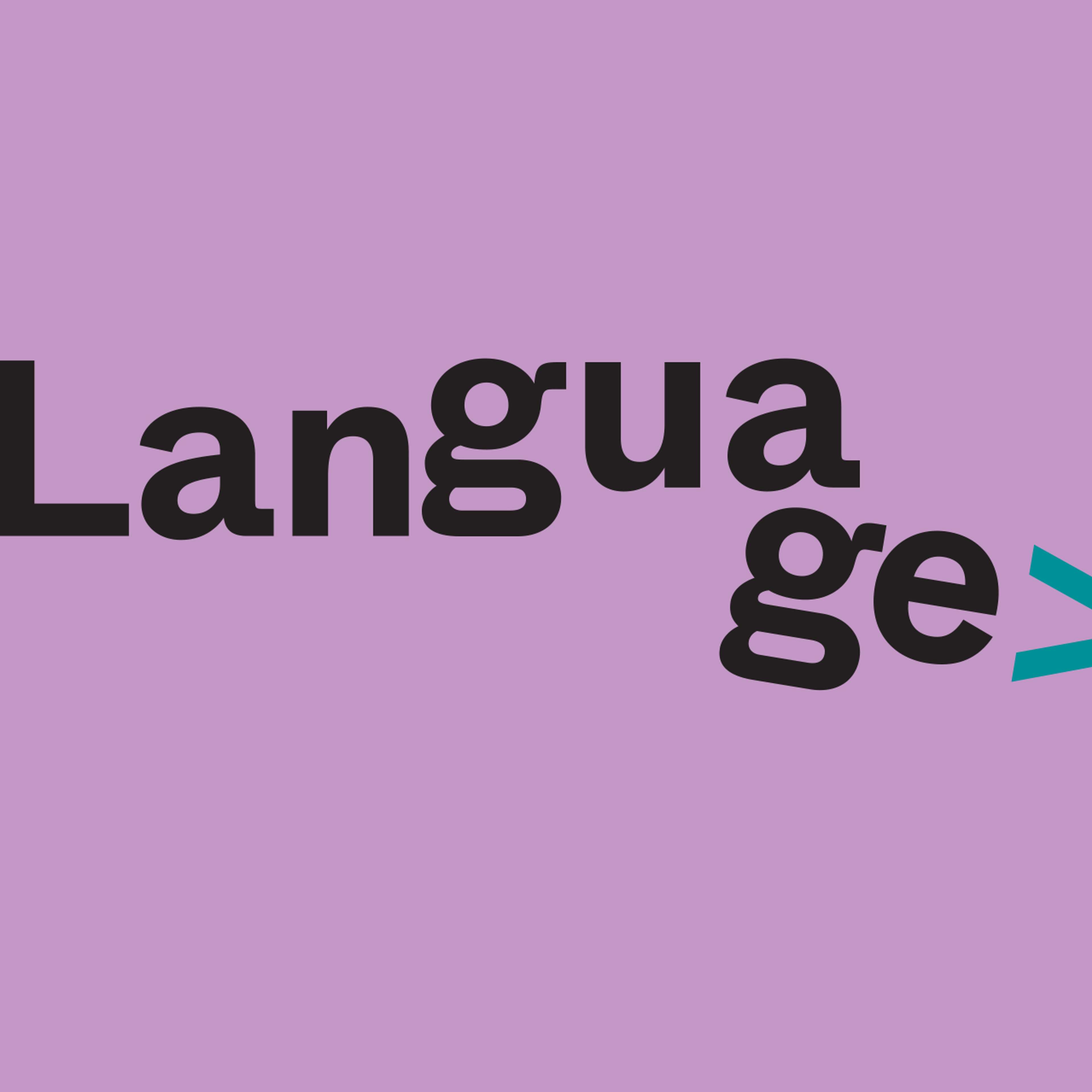 A purple card with the word Language