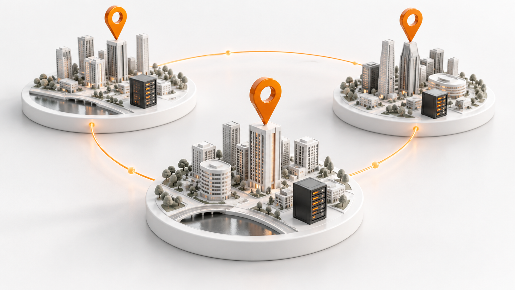Servidores VPS en tres ciudades conectadas