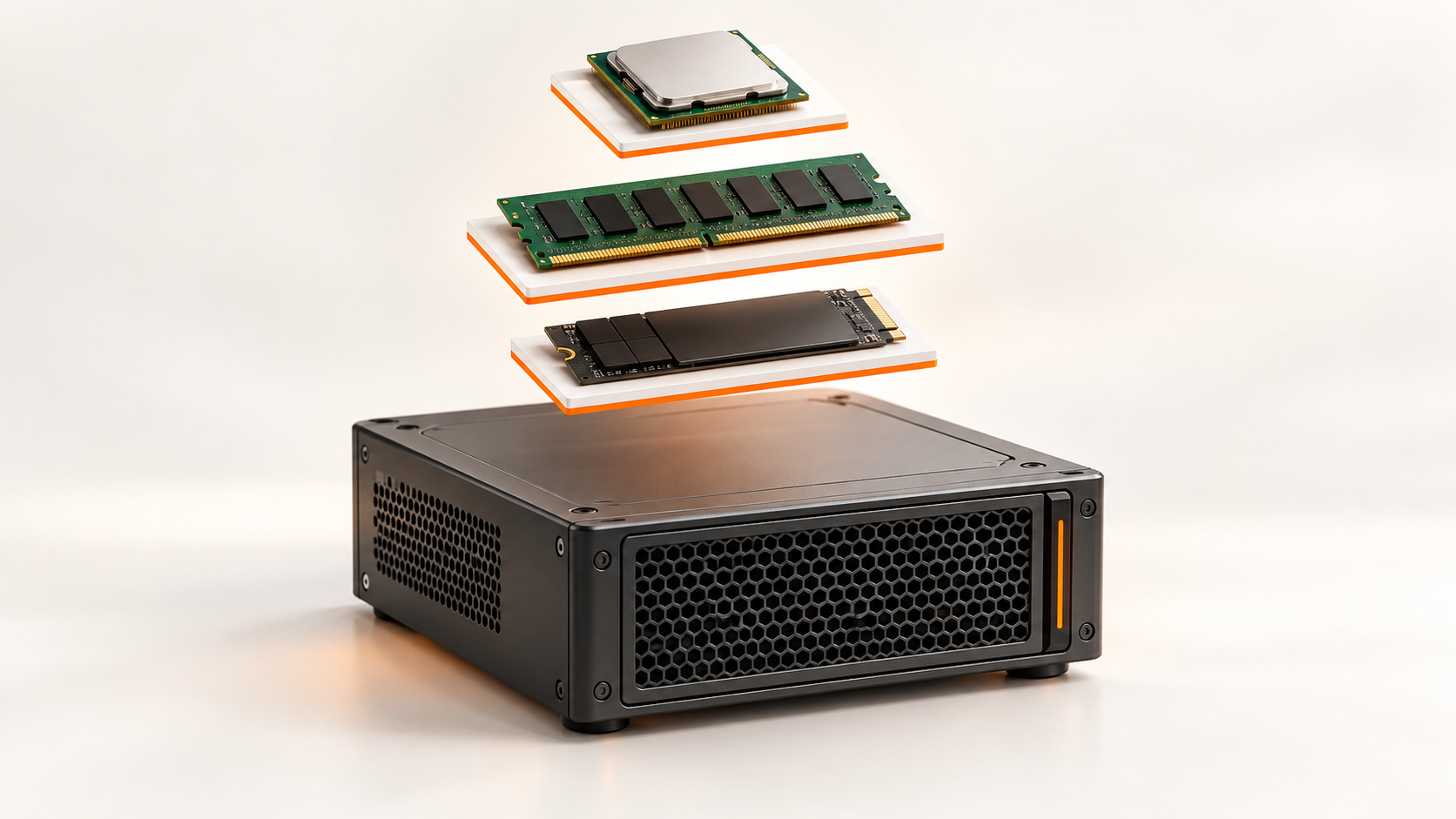 Servidor con procesador, memoria RAM y SSD