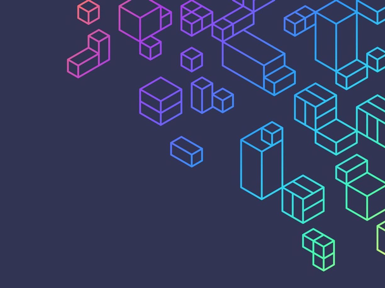 Multicoloured wireframe cubes on a dark blue background.