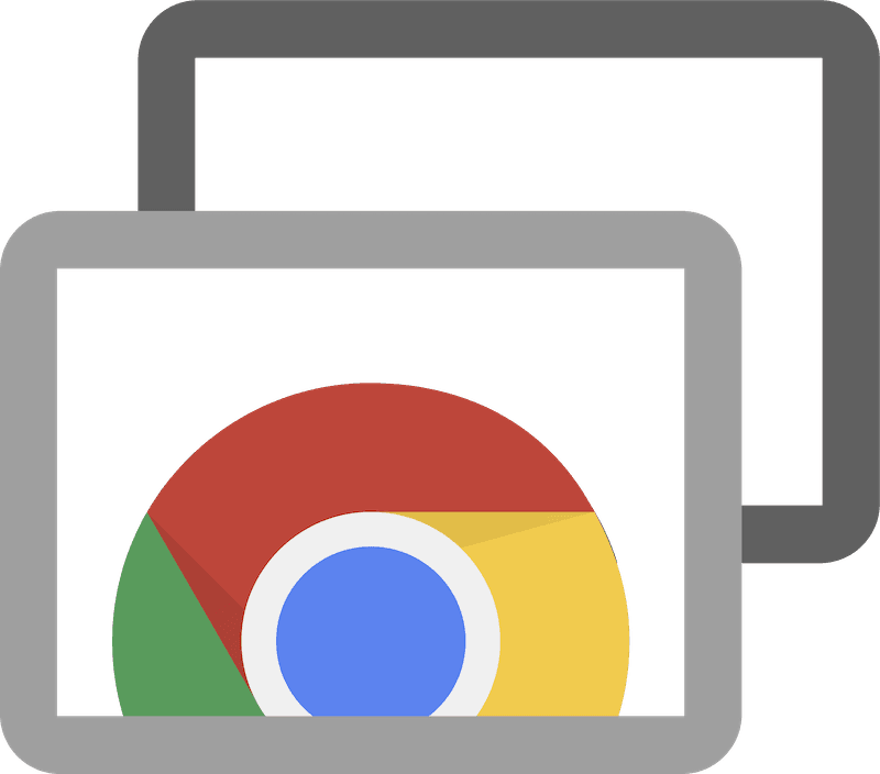Chrome Remote Desktop icon with two overlapping screens and the Chrome logo.