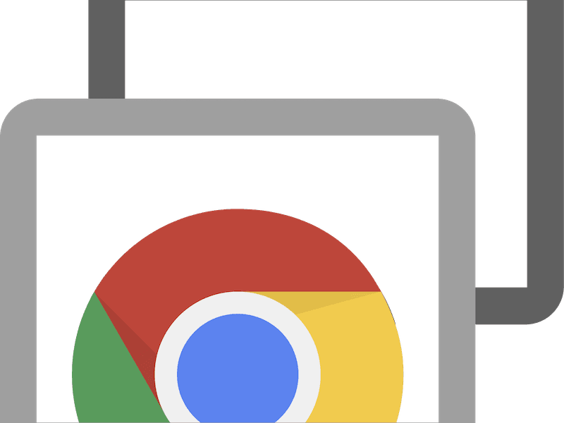 Chrome Remote Desktop icon with two overlapping screens and the Chrome logo.