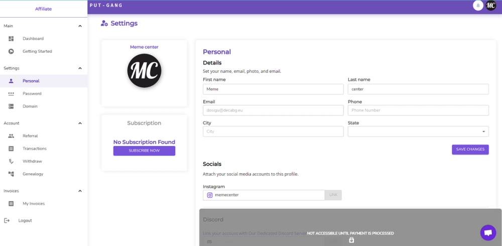 Putgang screen 2 of 5