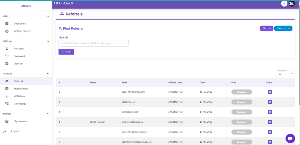 Putgang screen 3 of 5