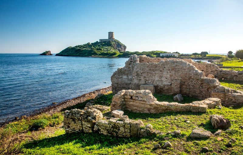 Archaeological site of Nora and Torre del Coltellazzo tower, Nora, Pula, Sardinia, Italy