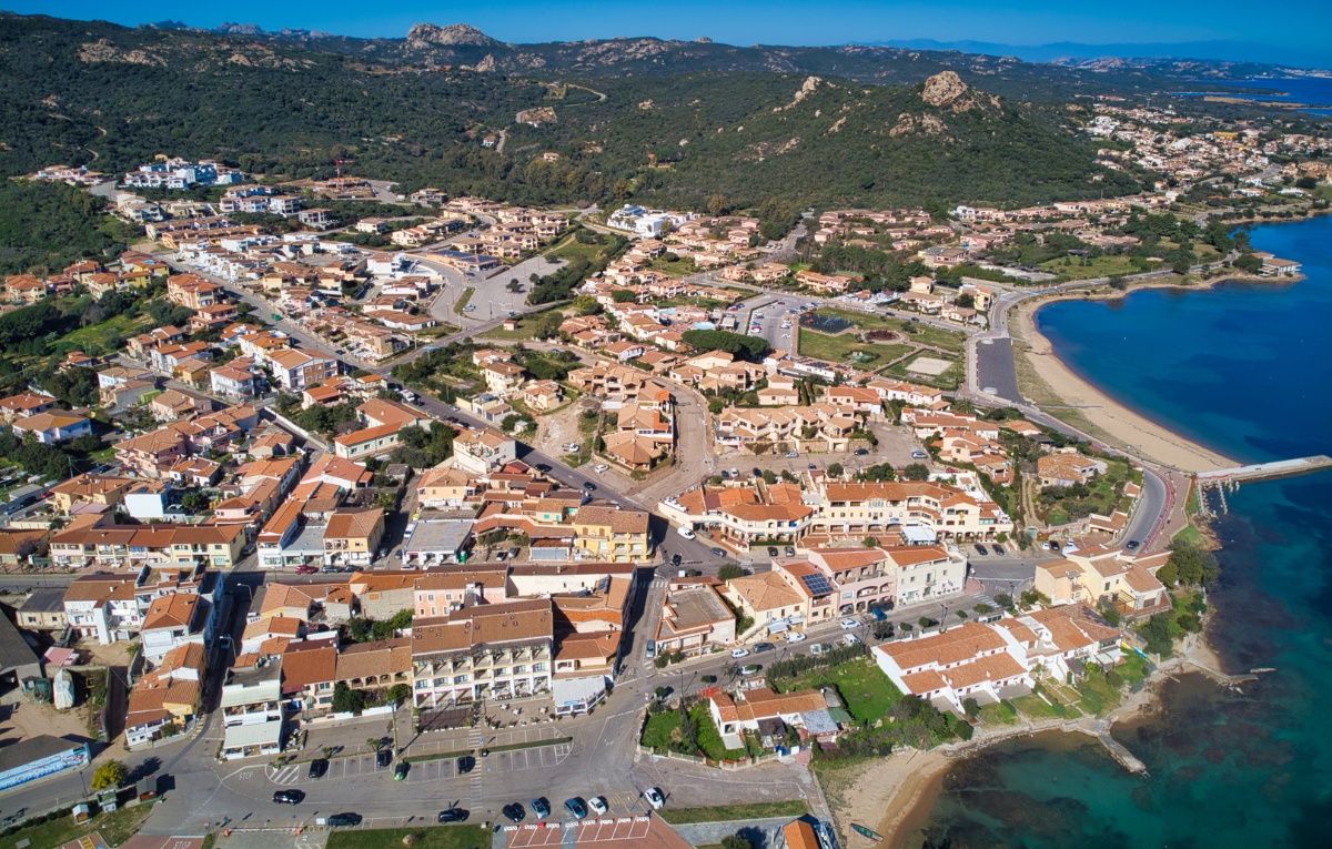 Aerial view of Cannigione Town and port in Sardinia