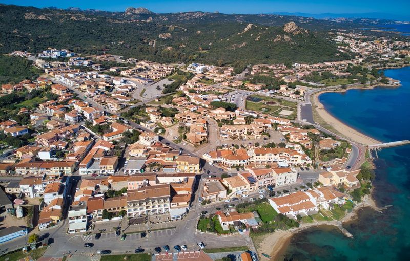 Aerial view of Cannigione Town and port in Sardinia