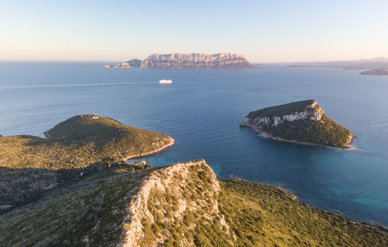Panoramic view from Capo Figari in golfo aranci with tavolara island in background