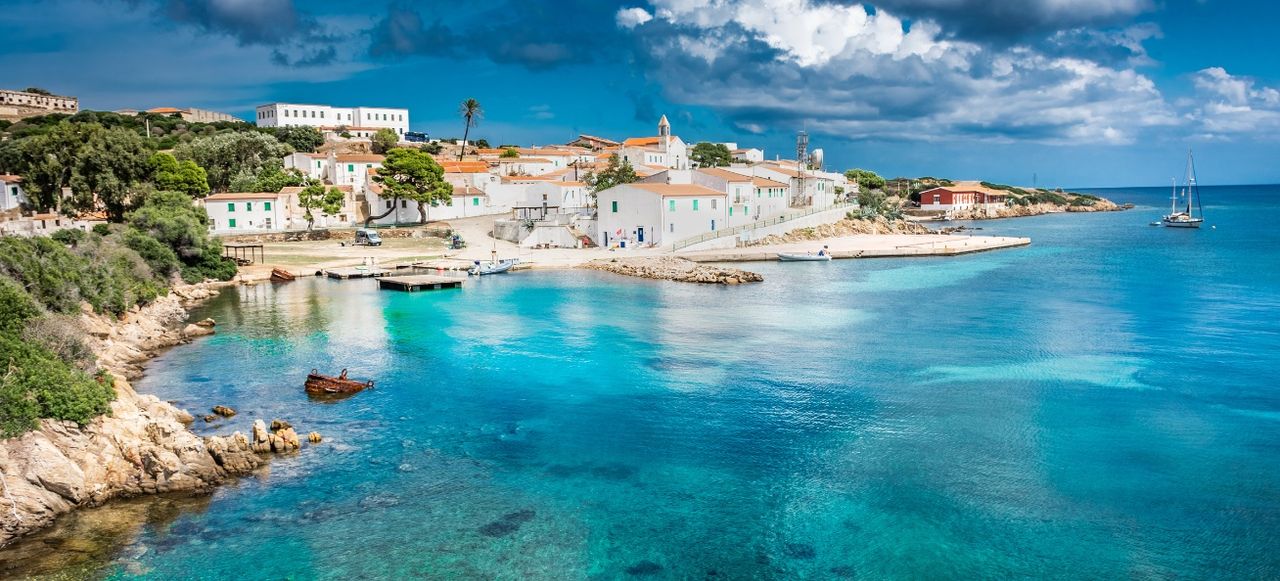 Beautiful town and beach of Cala d'Oliva in Asinara island, Sardinia