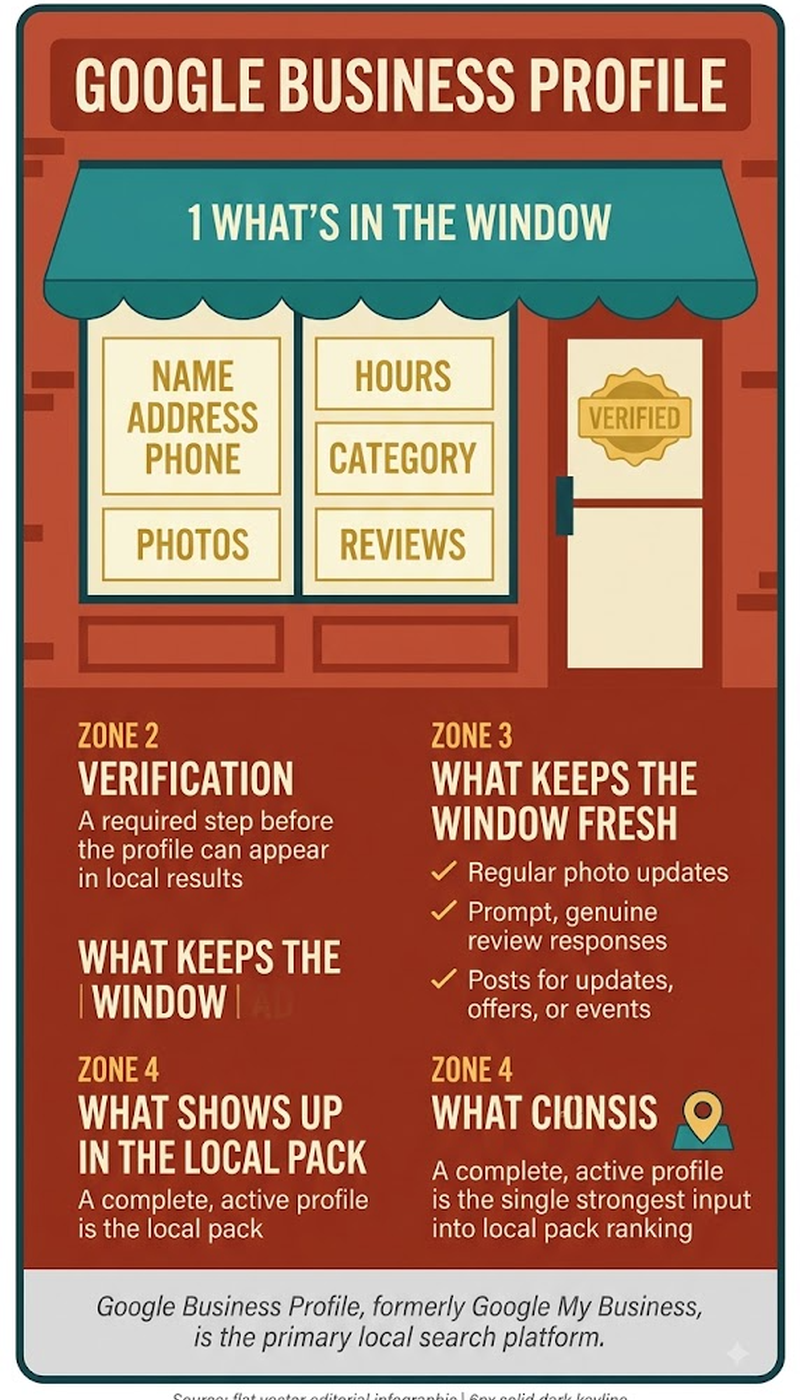 Infographic on what makes a complete Google Business Profile and common setup mistakes