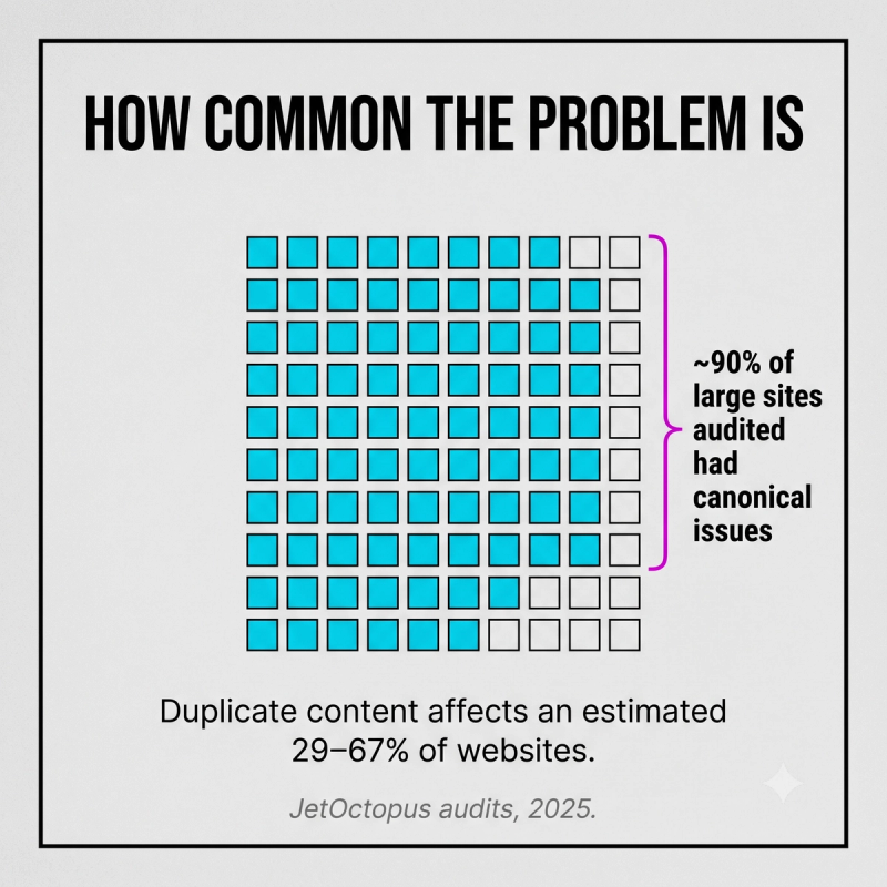 Card showing canonical tag issues turned up on about 90 percent of large websites audited