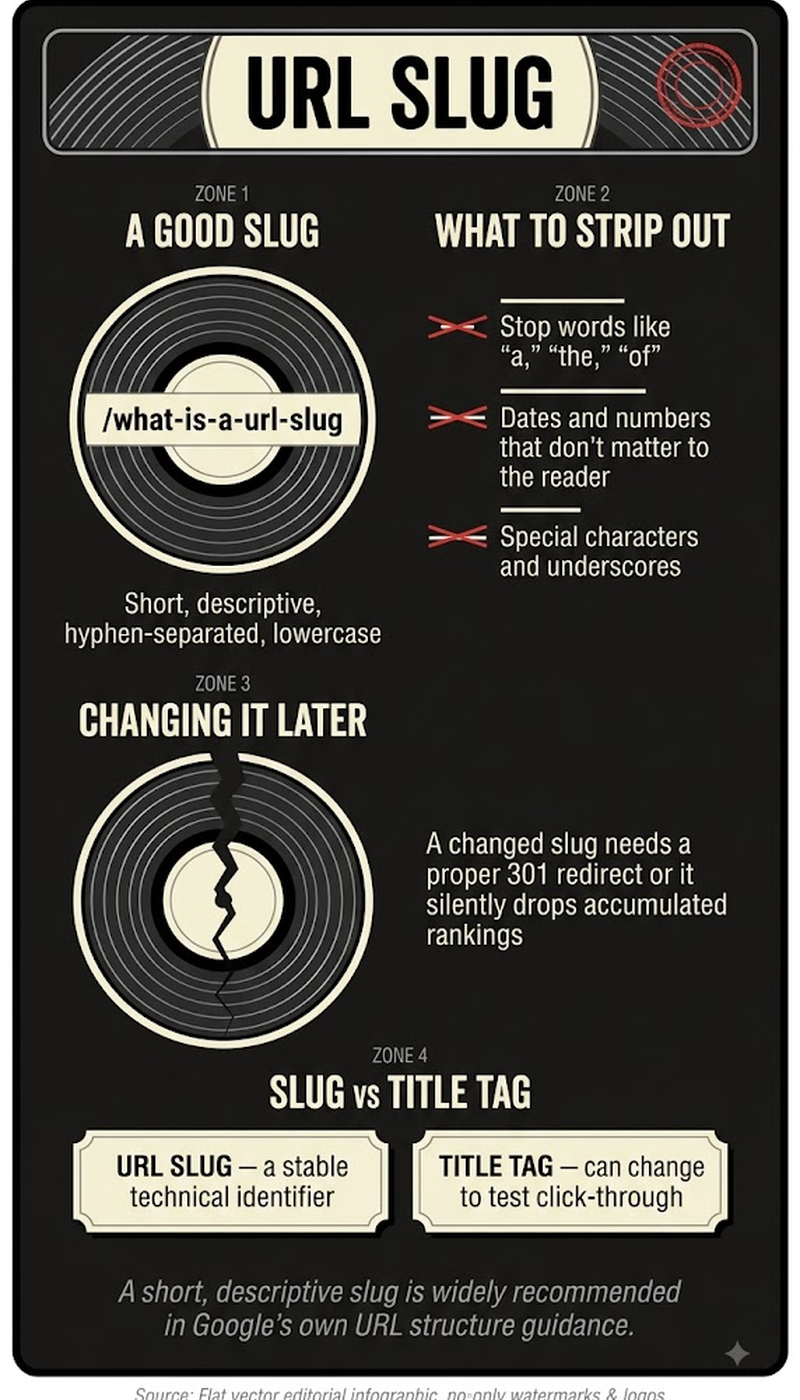 URL length versus ranking position: position-1 pages average shorter slugs than position-10 pages