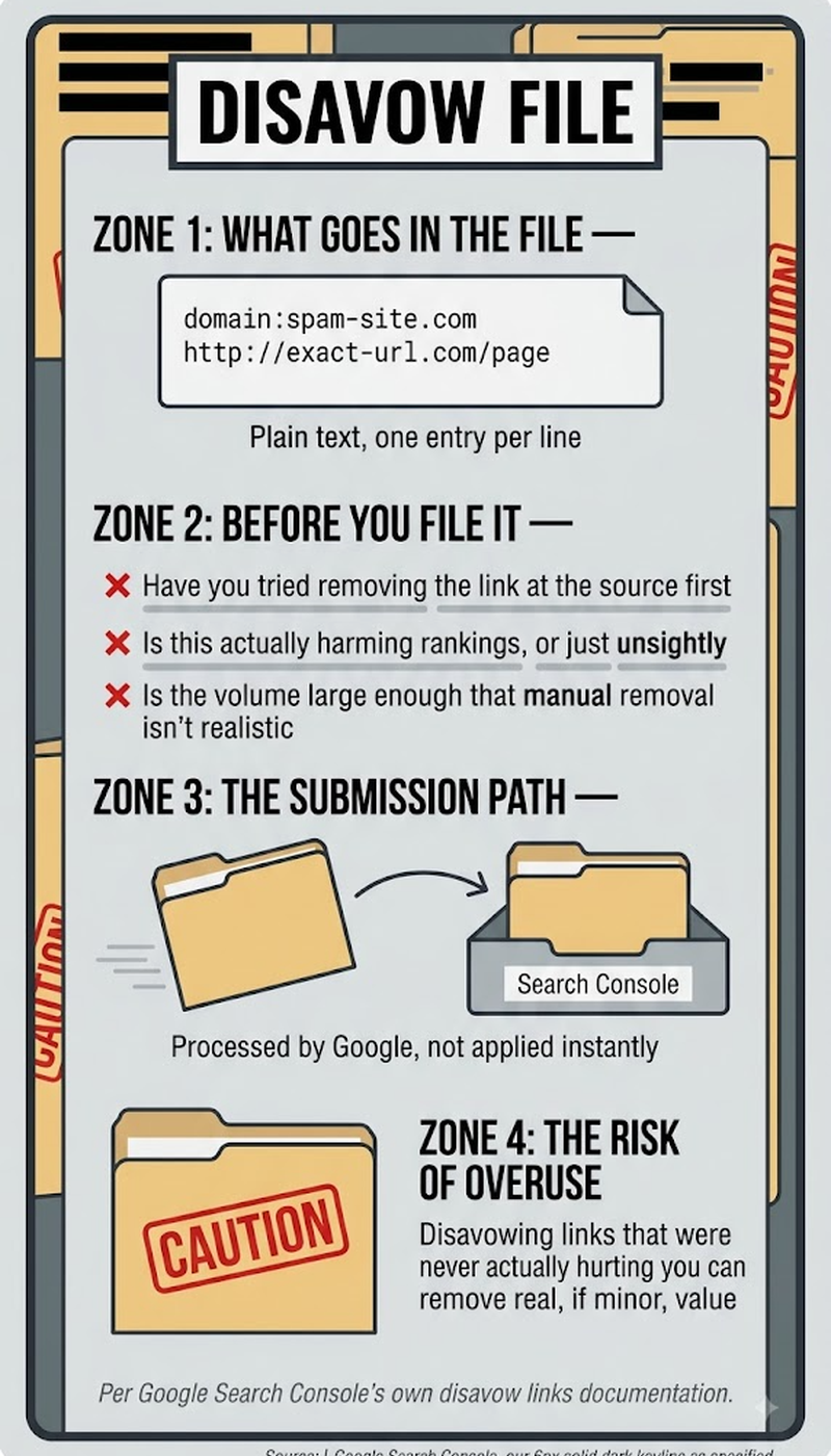 Infographic on when to actually use a disavow file versus when it backfires