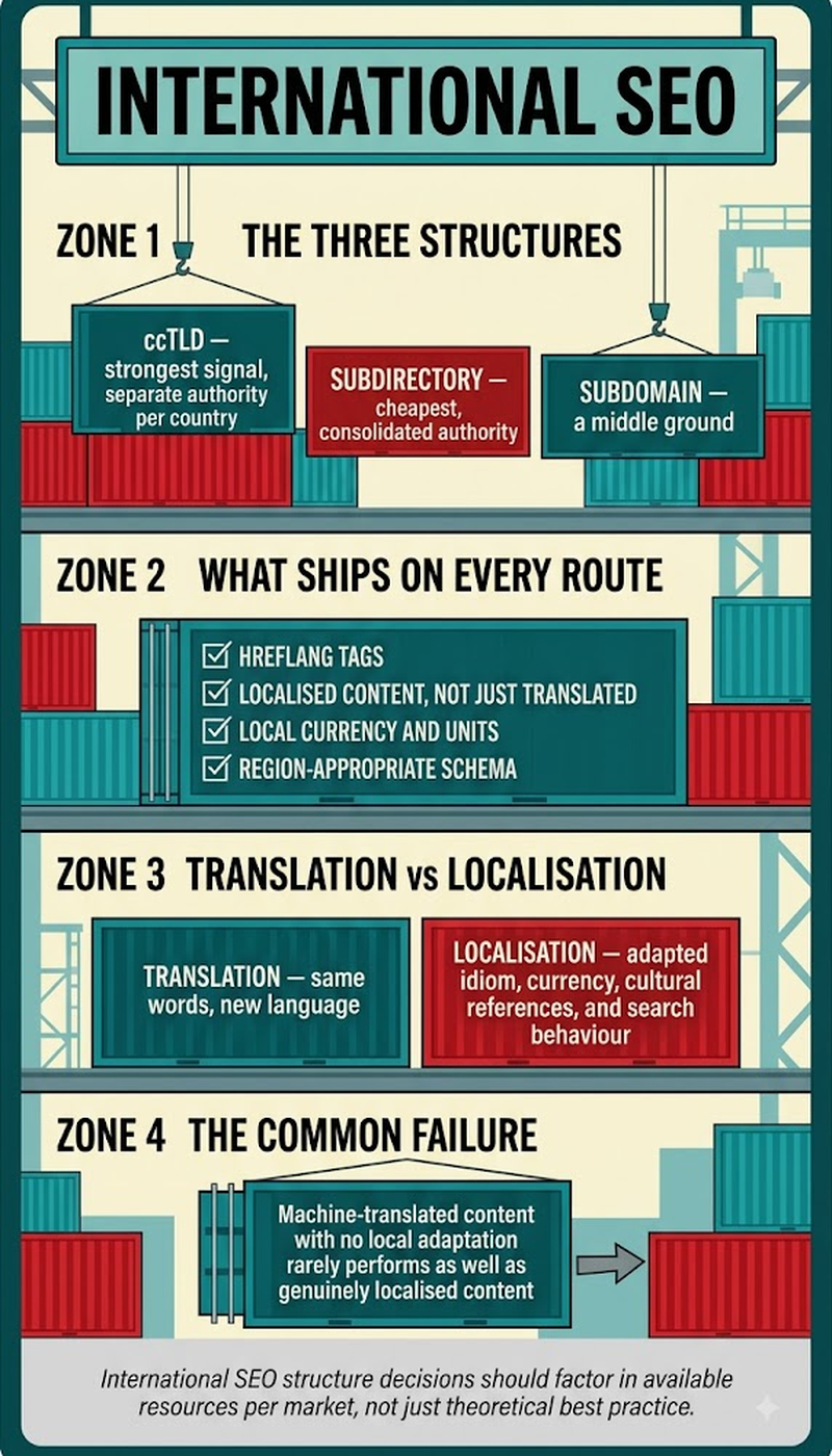 International SEO structural choices: ccTLD, subdirectory, or subdomain for targeting each market
