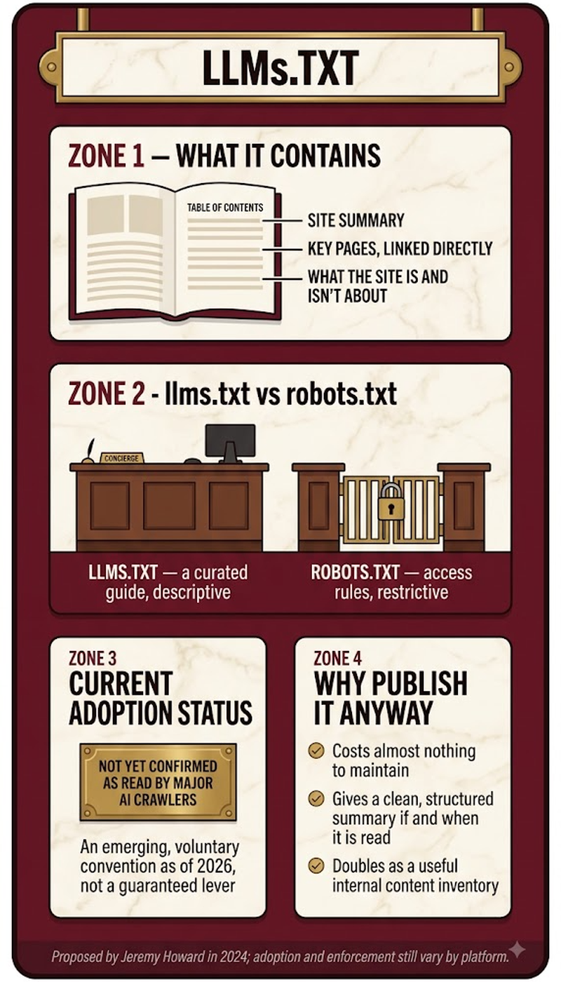 llms.txt adoption versus actual usage: 10 percent of sites publish one, 97 percent get zero requests