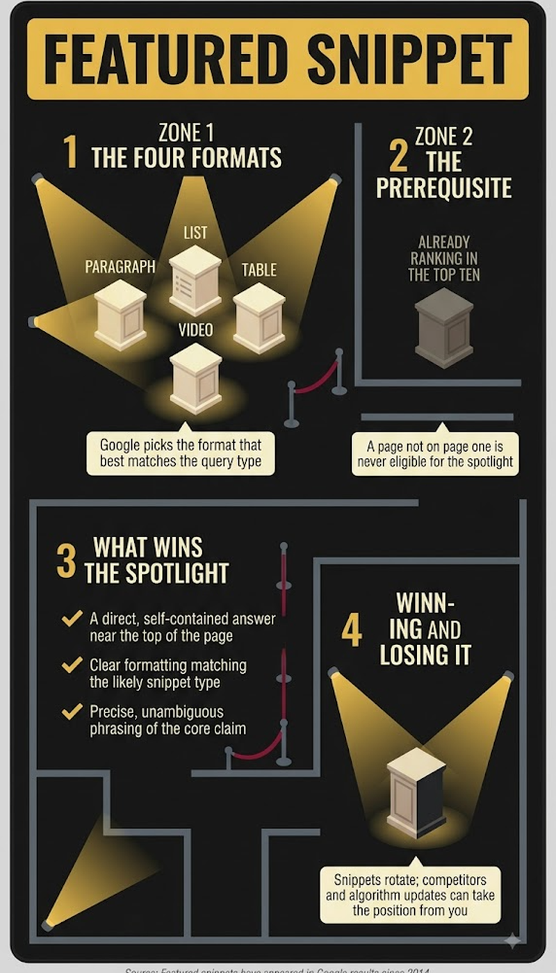 Infographic of the four featured snippet formats and their click-through rates
