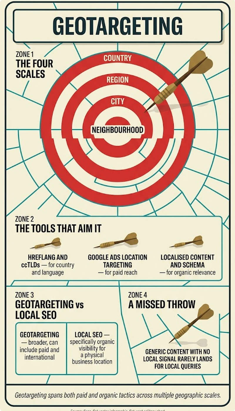 Compass illustration representing geotargeting accuracy and manual correction for detection drift