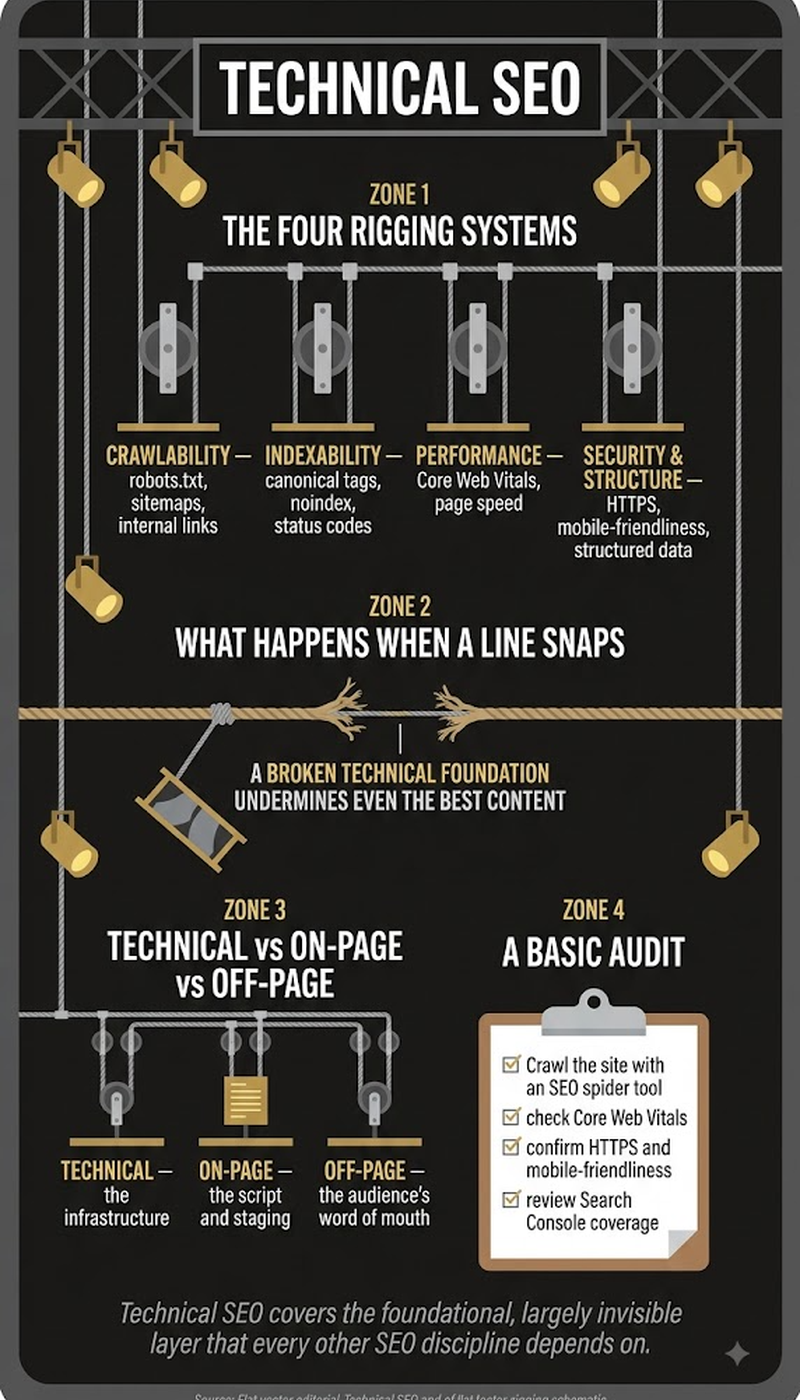 The most common technical SEO issues: slow speed, redirect chains, missing alt text, orphaned pages