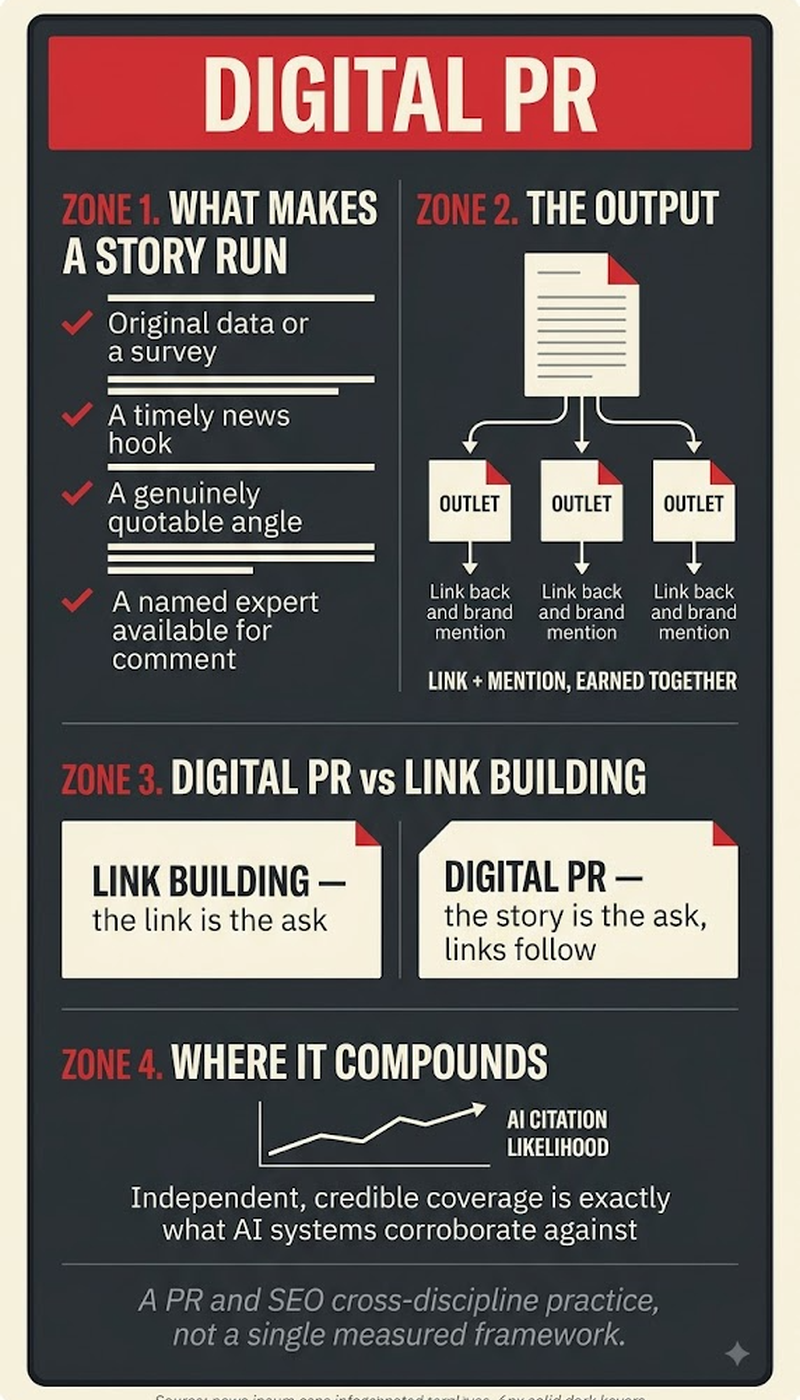 Infographic on the three digital PR plays that generate media coverage and backlinks